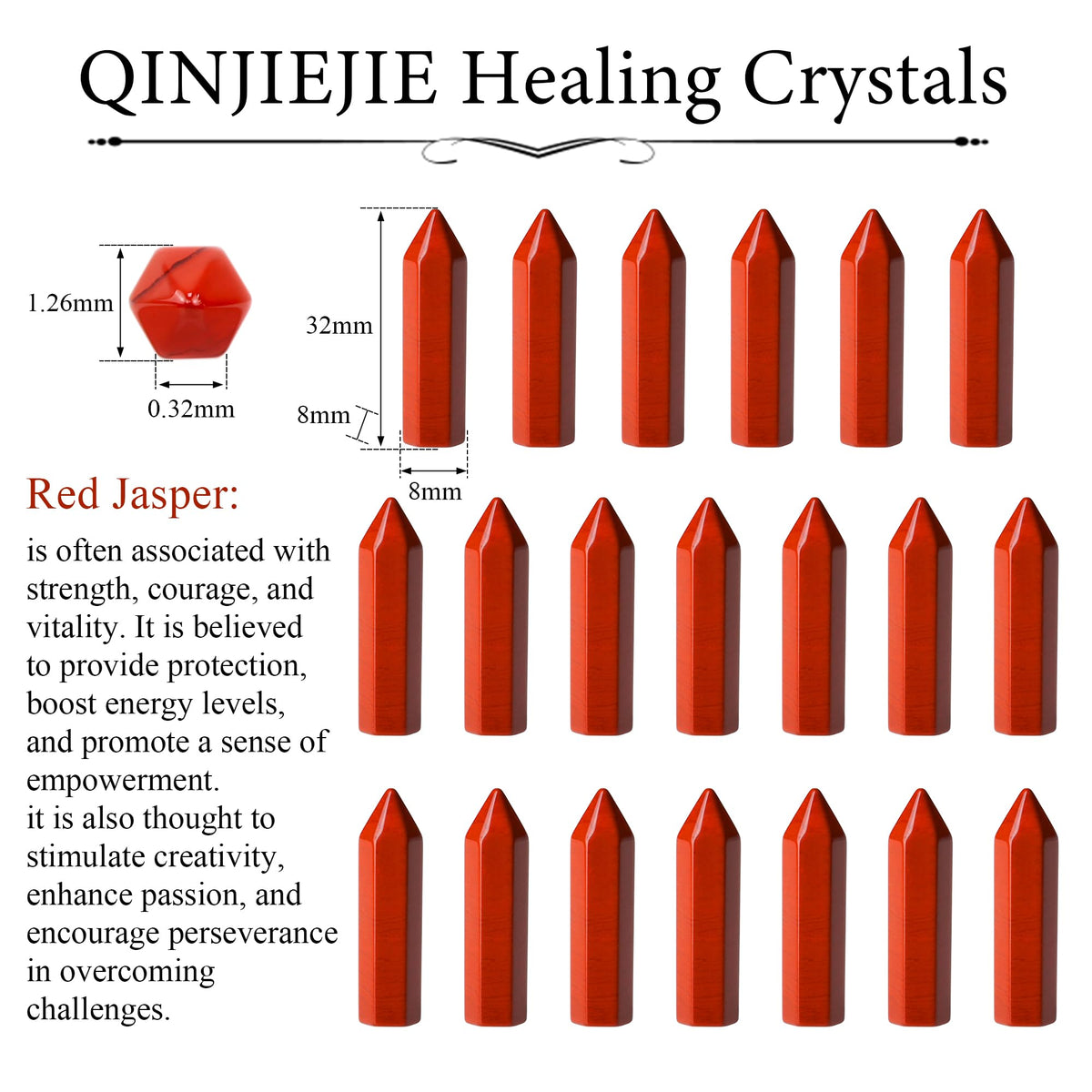 QINJIEJIE Red Jasper 20 PCS Healing Crystals Stones Sets Wands Bulk Natural Pocket Crystal Towers Assorted Pointed Reiki Gemstones Polished Energy Meditation Chakra Gifts for Women Men
