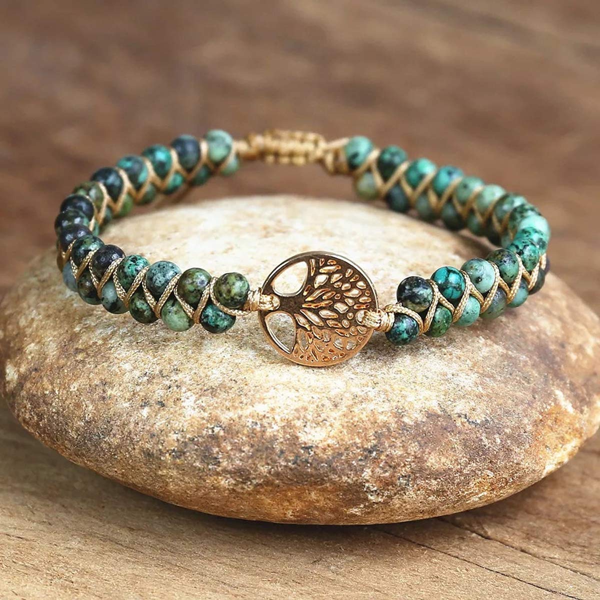 Jinxiuge Tree of Life Turquoise Stone Bracelet for Women Handmade Braided Layered Bead Bracelet with Black Gift Box
