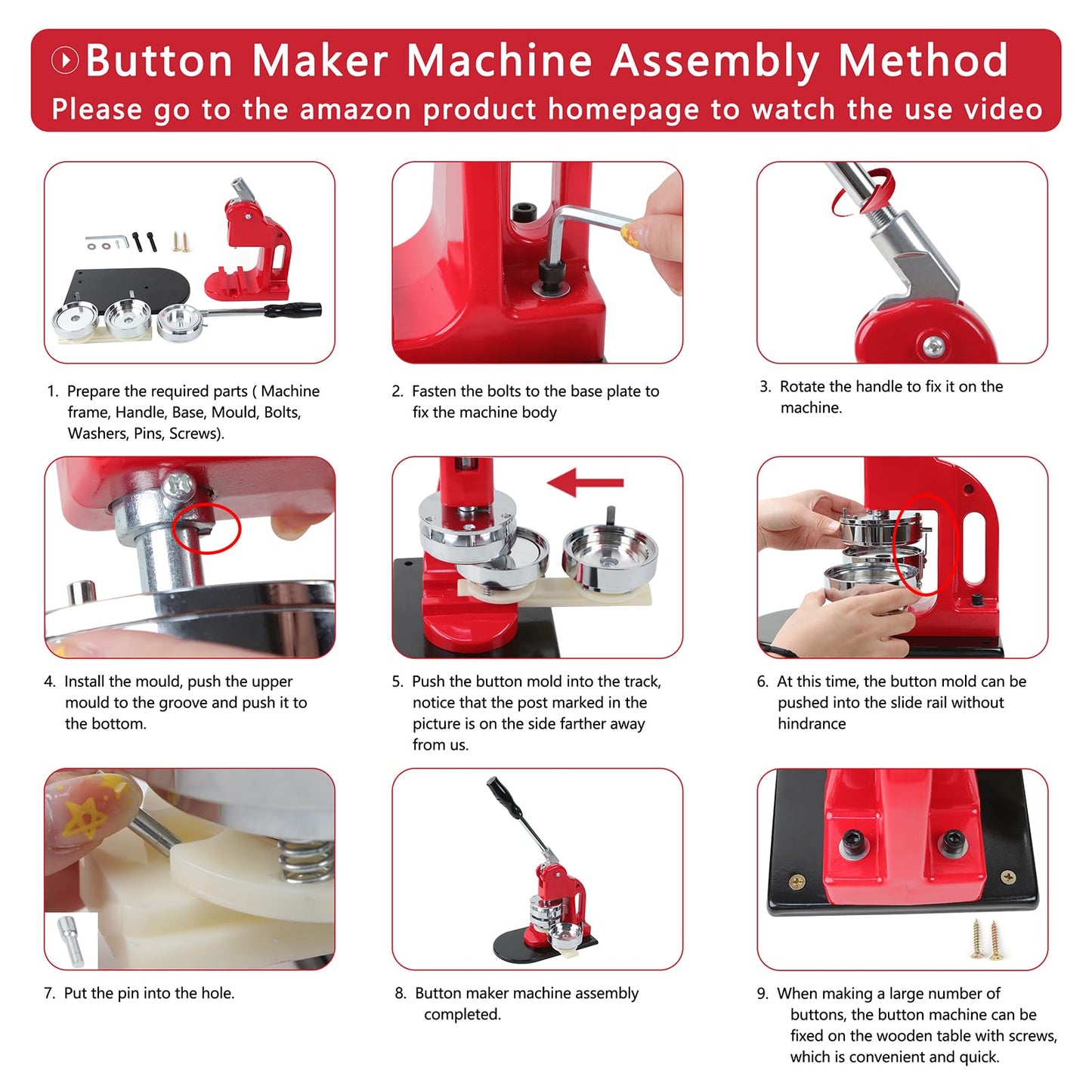 MK.Bear Button Maker Machine Multiple Sizes, Pin Maker Button Machine 1.25+2.25 Inch (32+58mm), DIY Button Press Machine Kit with 200 Button Parts Supplies, Comes with Circle Cutter and Cutting Mat