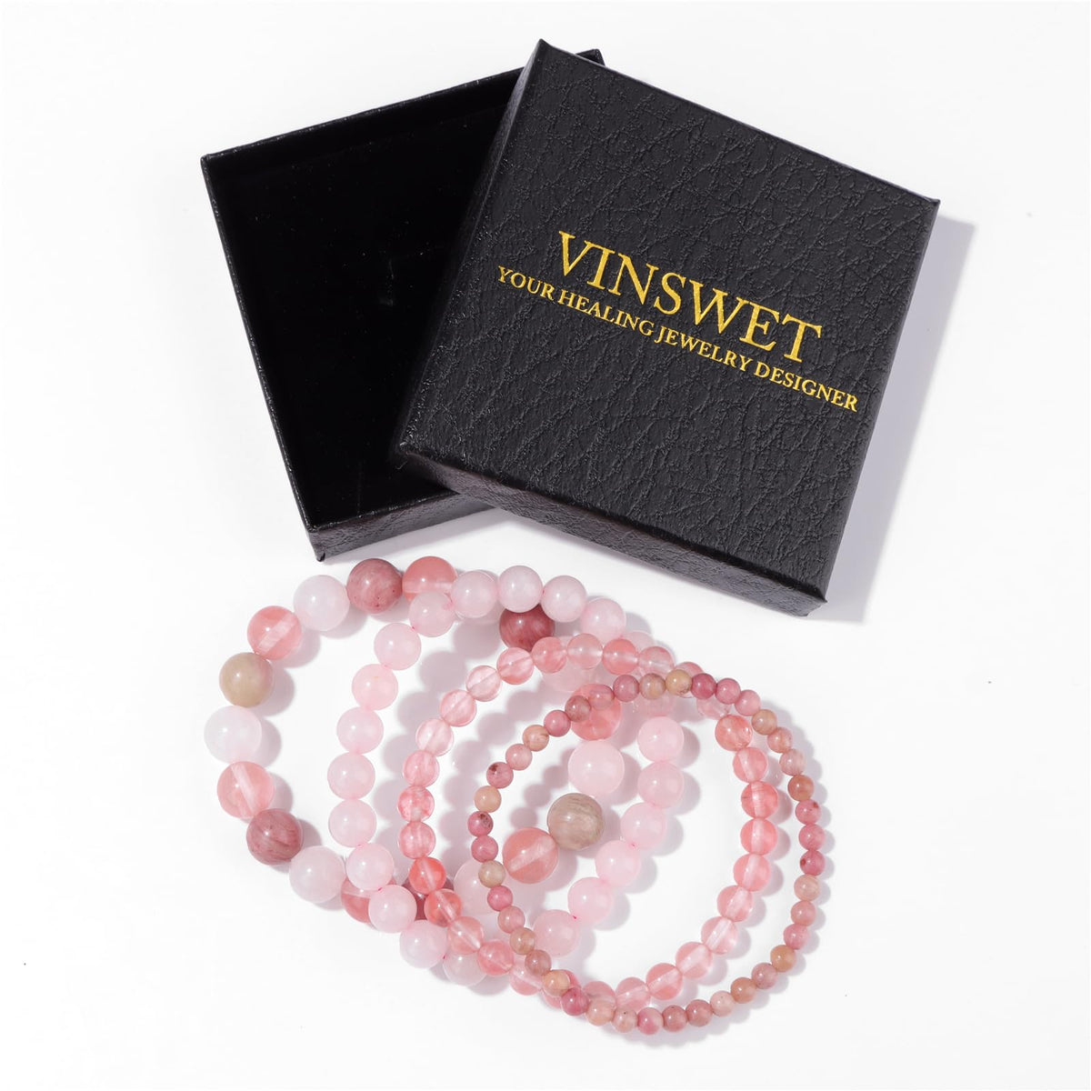 Vinswet 4pcs Beaded Bracelets for Women,Natural Healing Crystal Gemstones Bracelet,Anxiety Stress Relief Bracelet Handmade purple Jewelry Gifts for Women, 7.48in, Stone, Amethyst