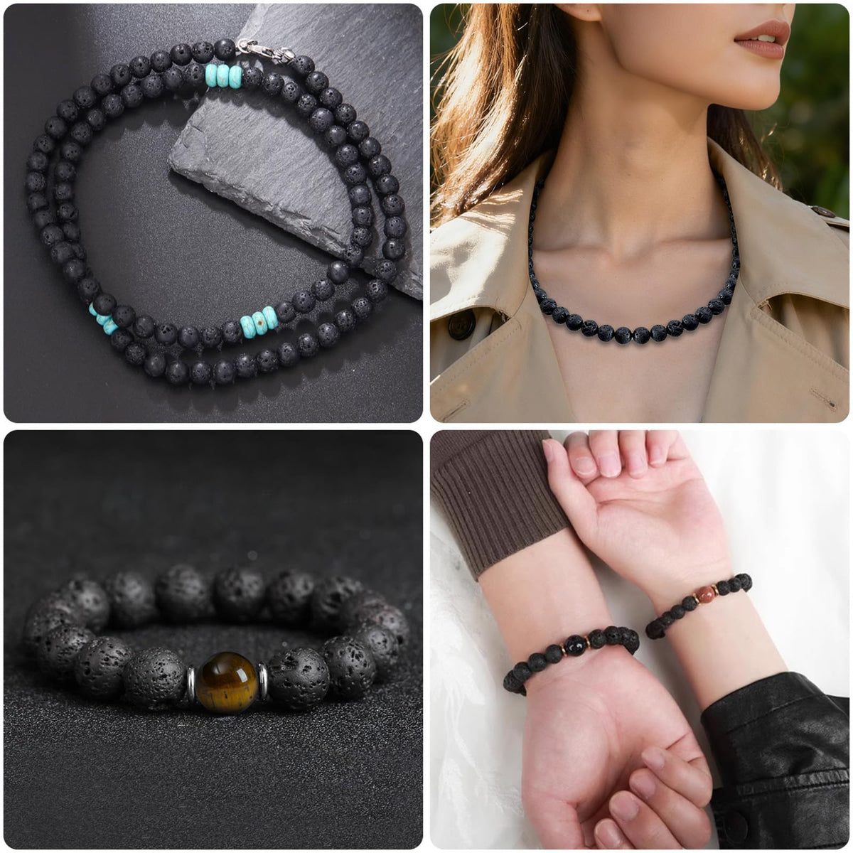 SONGIN 396Pcs Lava Beads, 8mm Natural Black Volcanic Rock Stone Chakra Round Beads for Diffuser Essential Oils Yoga Bead Bracelets DIY Jewelry Making Supplies