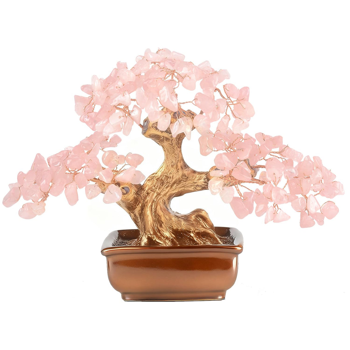 MASGEMES Rose Quartz Crystal Tree of Life – Handmade Gemstone Bonsai Tree with 180 Large Chips – Healing Crystal Feng Shui Tree for Love, Positive Energy & Home Office Decor (6 Inches)