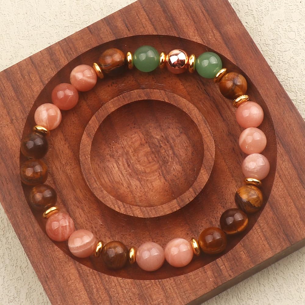 KSQS Healing Stone Bead Bracelet for Women, Natural Gemstones Balance Protection Bracelet, Spiritual Crystal Beads Bracelet Anxiety Relief with Meaning Card(#34)