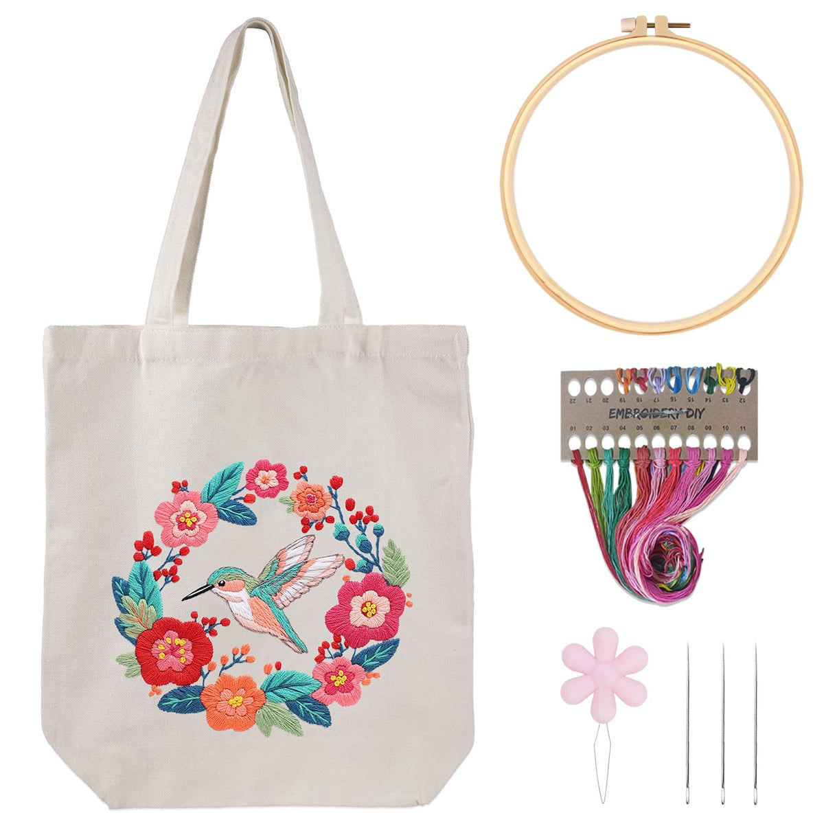 Louise Maelys Hummingbird Canvas Tote Bag Embroidery Kit for Beginners,Cross Stitch Kits for Adults, Arts Crafts Needlepoint Women Shopping Reusable Grocery Bags