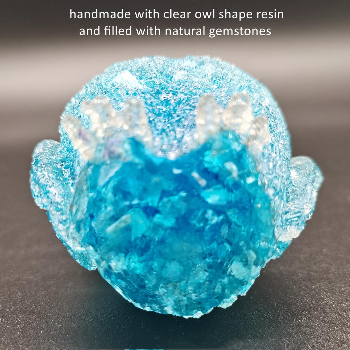 Reyife Hand-Carved Natural Crystal Owl Statue Reiki Healing Gemstone Animal Figurines Home Office Car Decoration The Best Gifts 2.4 inches(Aquamarine)