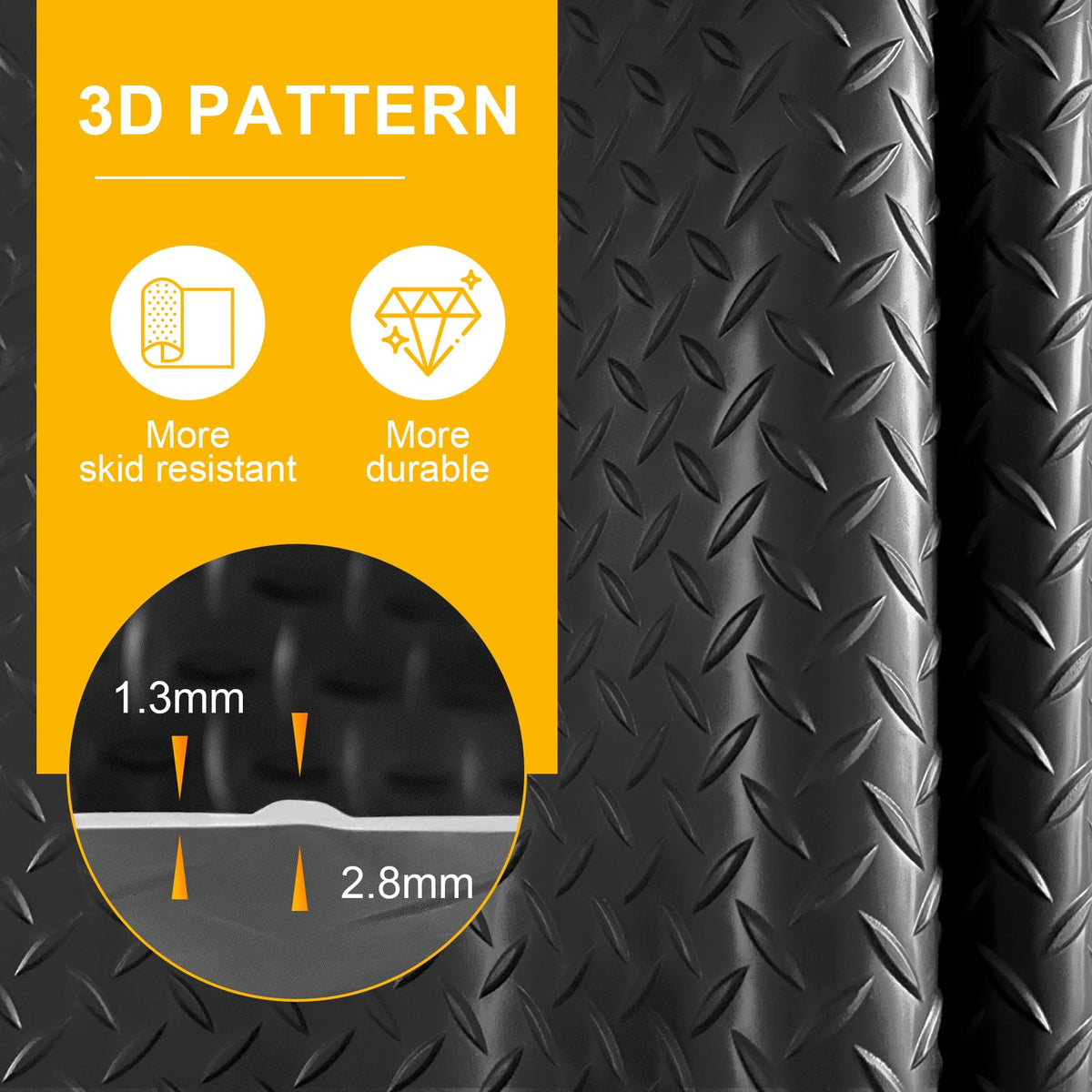 Grandroad auto 10x20 FT Garage Floor Mat, 2.8mm Thickened Flooring Roll for Under Car Diamond Plate PVC Rubber Mat with 20 Pcs Tapes, Non-Slip Floor Mat for Garage, Warehouse, Gyms, Trailer, Black