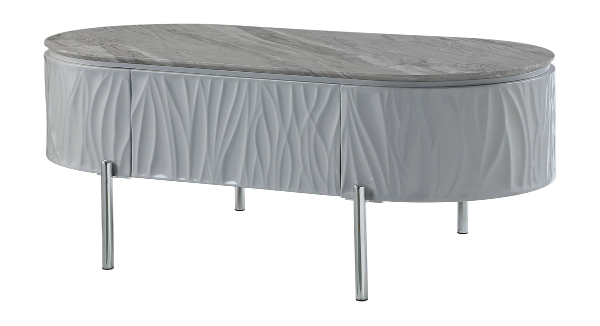 Acme Yukino Contemporary Wood/Metal Coffee Table in Gray High Gloss and Chrome