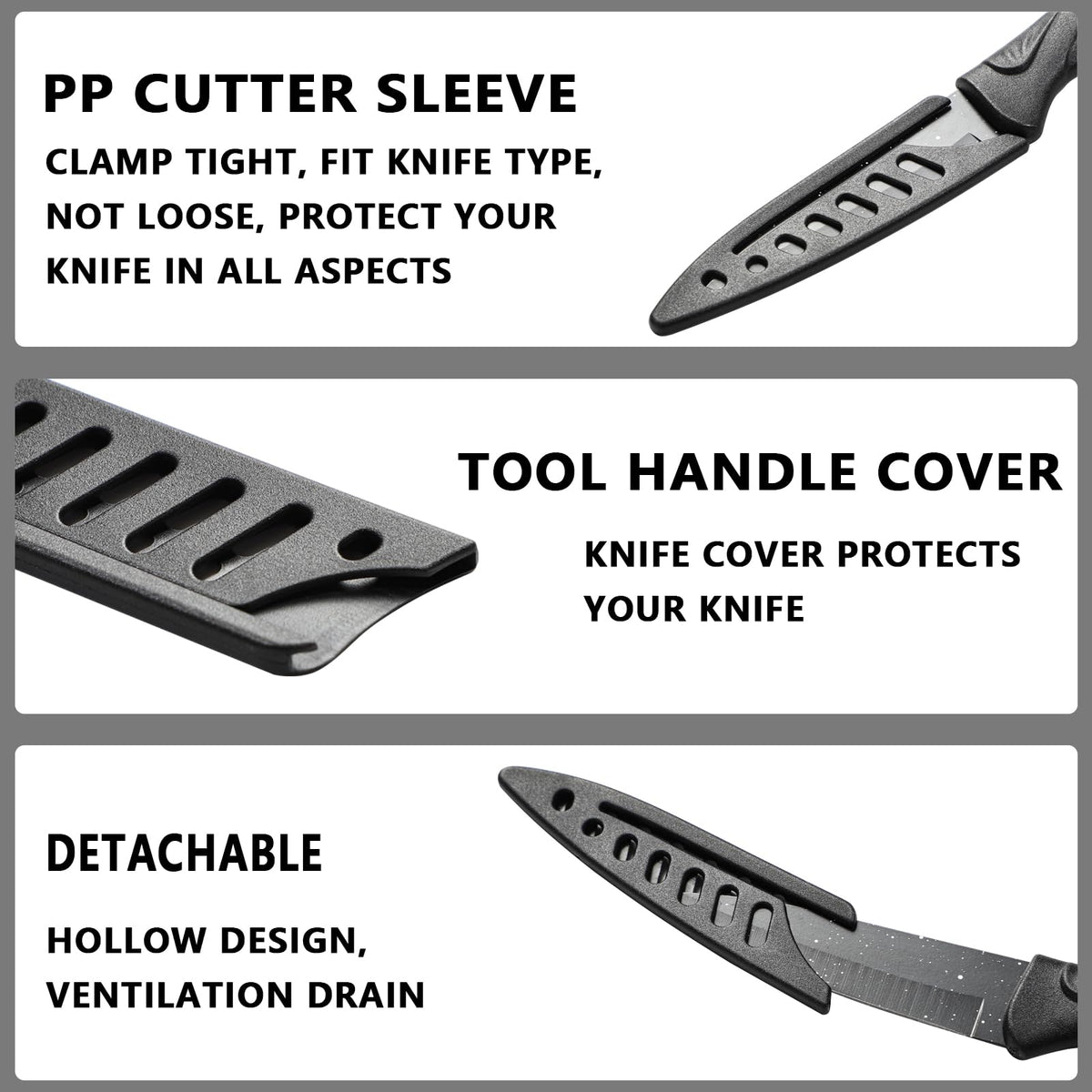 8 Pieces Universal Knife Guards Set, Plastic Kitchen Knife Covers Sleeves Knife Sheath Blade Protector, for Paring Utility Santoku Nakiri Cleaver Bread Carving Chef Knife Black