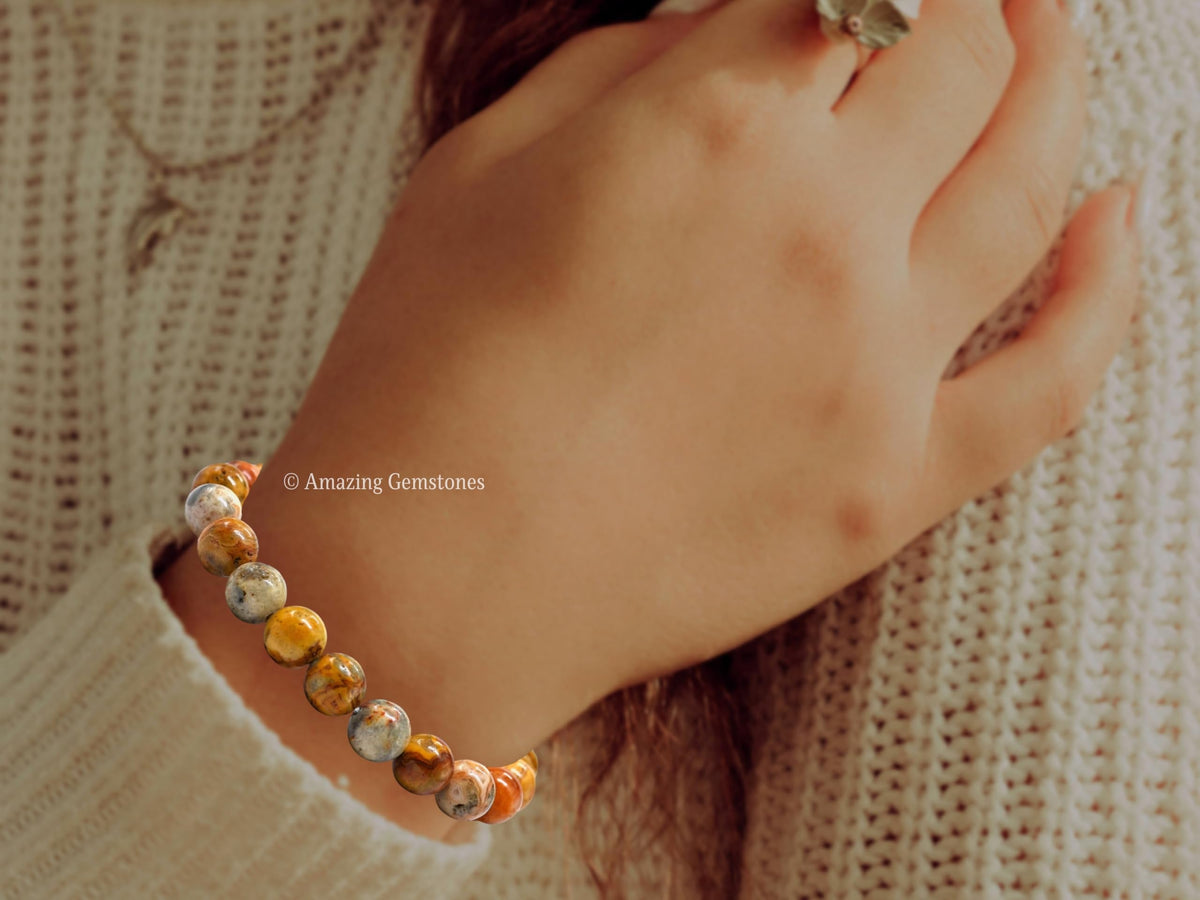 Amazing Gemstone Crystal Bracelet for Women Men's Gifts - Protection Healing Crystal Bracelet - 8mm Gemstone Beaded Stretchable Bracelet Pulseras Para Hombres Mujer Stocking Stuffers Mothers Day Gift (Crazy Lace Agate)