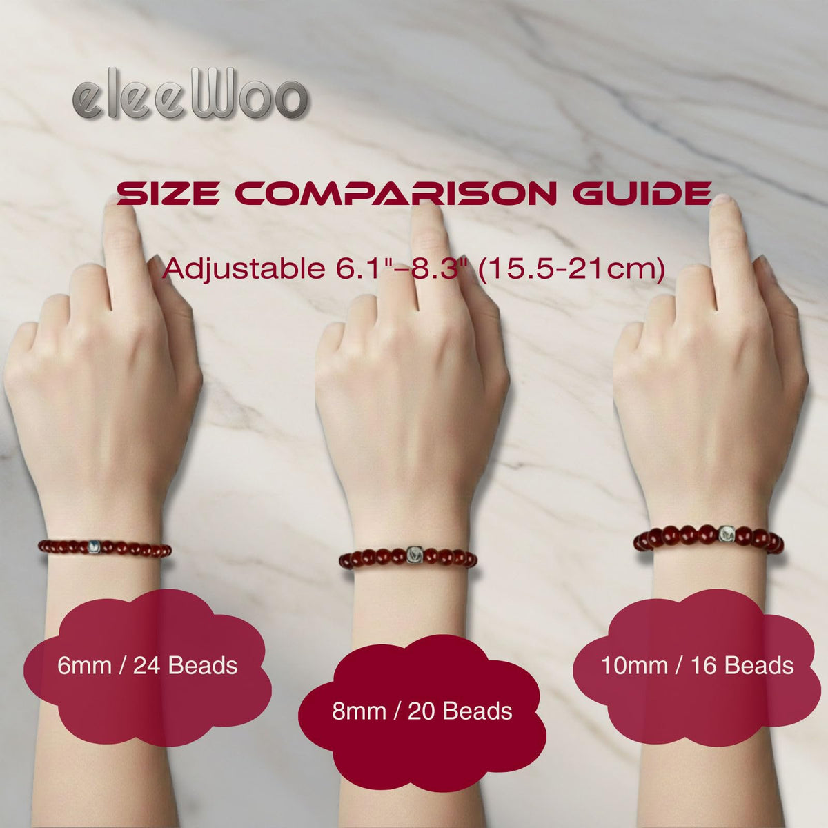 eleewoo 8mm Carnelian Crystal Bracelet for Men Women, Genuine Red Agate Beads (20pcs) Adjustable Braided Healing Stone Bracelet for Courage & Motivation, Protection Root Chakra Balance Jewelry