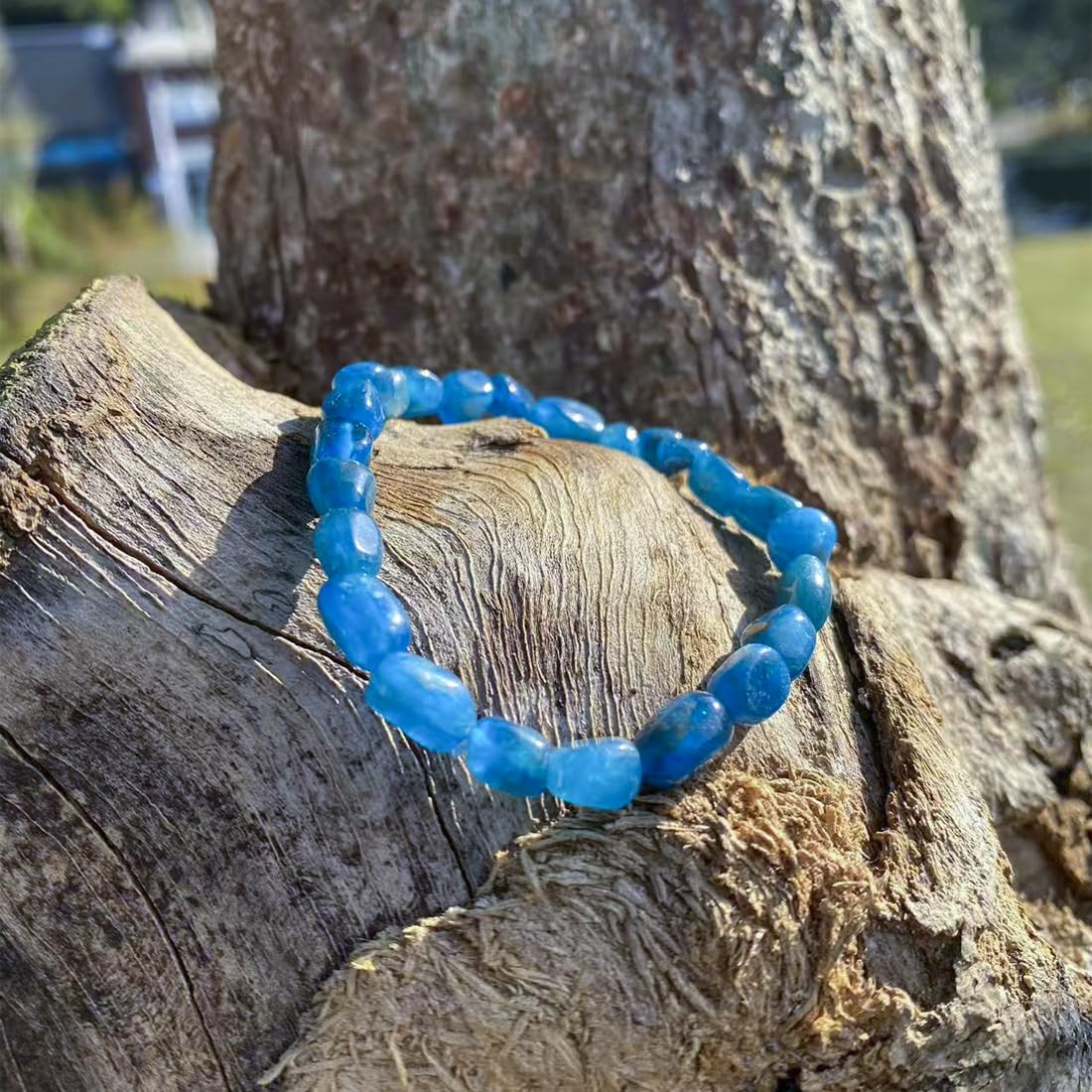 Blue Apatite Chips Bracelet 6MM | Natural Throat Chakra Crystal Beads Handmade Manifestation Motivation Bracelet - Adjustable Spiritual Jewelry | Beading Tool Kit - Fits for 6-7" Small Wrist
