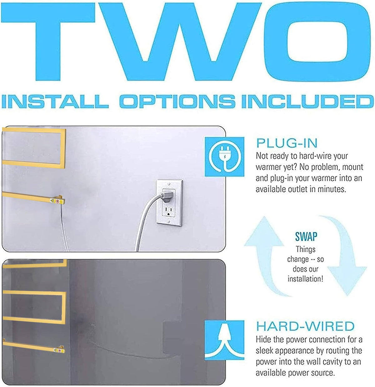 Towel Warmer Rack for Bathroom with Timer/Fahrenheit Temperature Control Wall Mounted Electric Heated 5 Bar Rail Plug-in or Hardwired Keep Bath Shower Towel Warming (Brushed Gold)