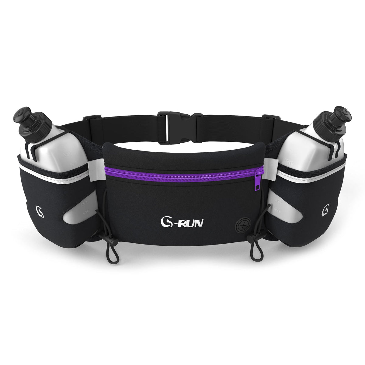 Q-RUN Hydration Running Belt with Bottles - Water Belts for Woman and Men - iPhone Belt for Any Phone Size - Fuel Marathon Waist Pouch for Runners - Jogging Cycling Biking, Purple