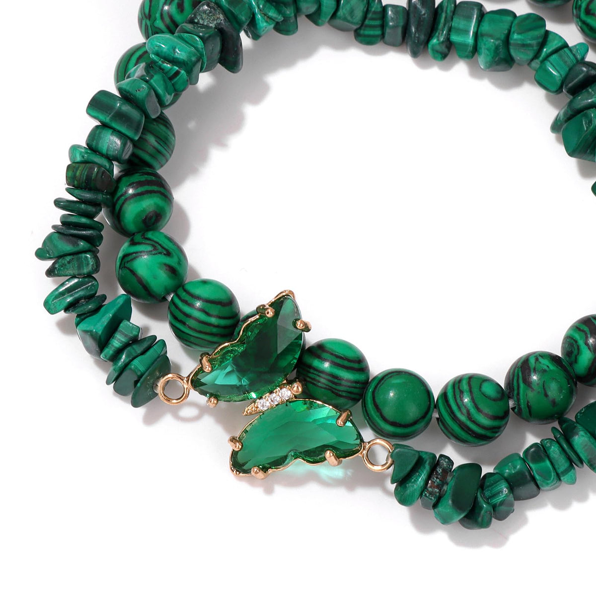 GolbalJew Malachite Stone Bracelet for Women Healing Crystal Stone Bracelets Green Gemstone Beads Stretch Bracelet Butterfly Charms Jewelry Women Gift