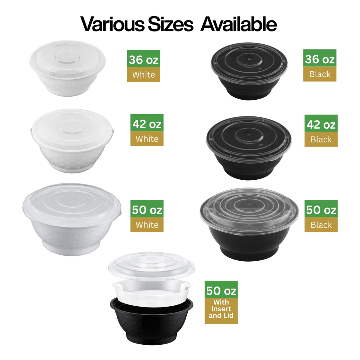 ProTakeOut, 36 oz, 20 Sets, Black Microwaveable Noodle Bowls with Lids Durable, Reusable & Leak-Resistant Food Containers | Microwave & Freezer Safe