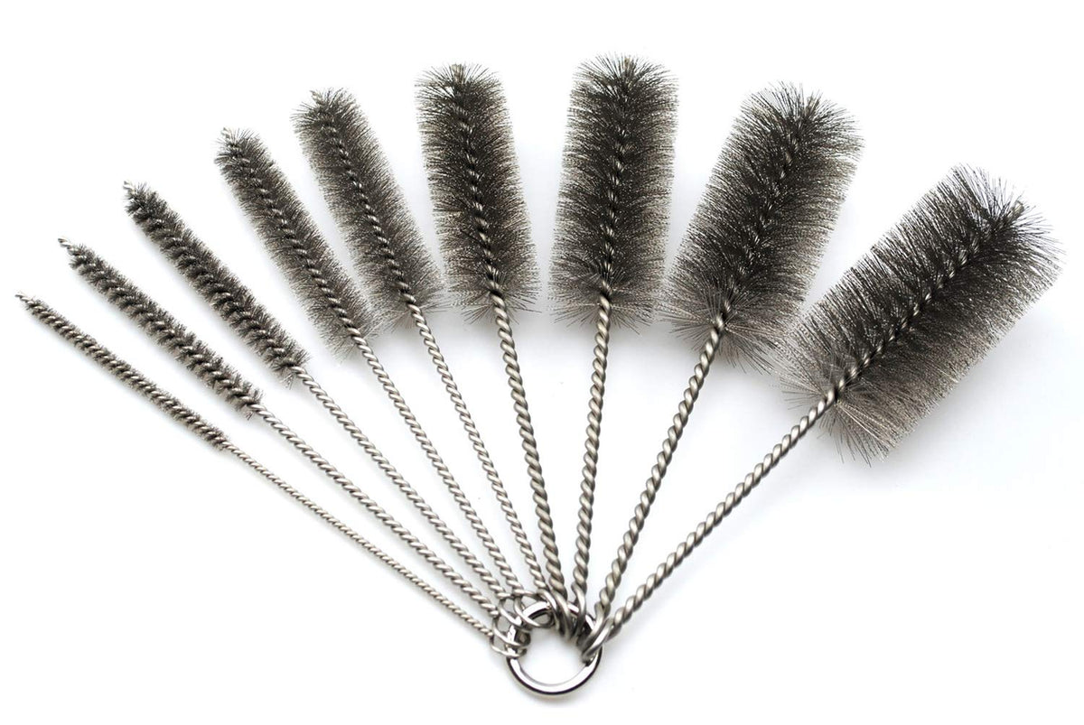 Pipe Cleaning Brush Set Stainless Steel Bristles, Stainless Steel Pipe Brush Steel Bottle Brush 9 Piece Variety Pack for Auto Parts, Bottles, Tubes, Etc.