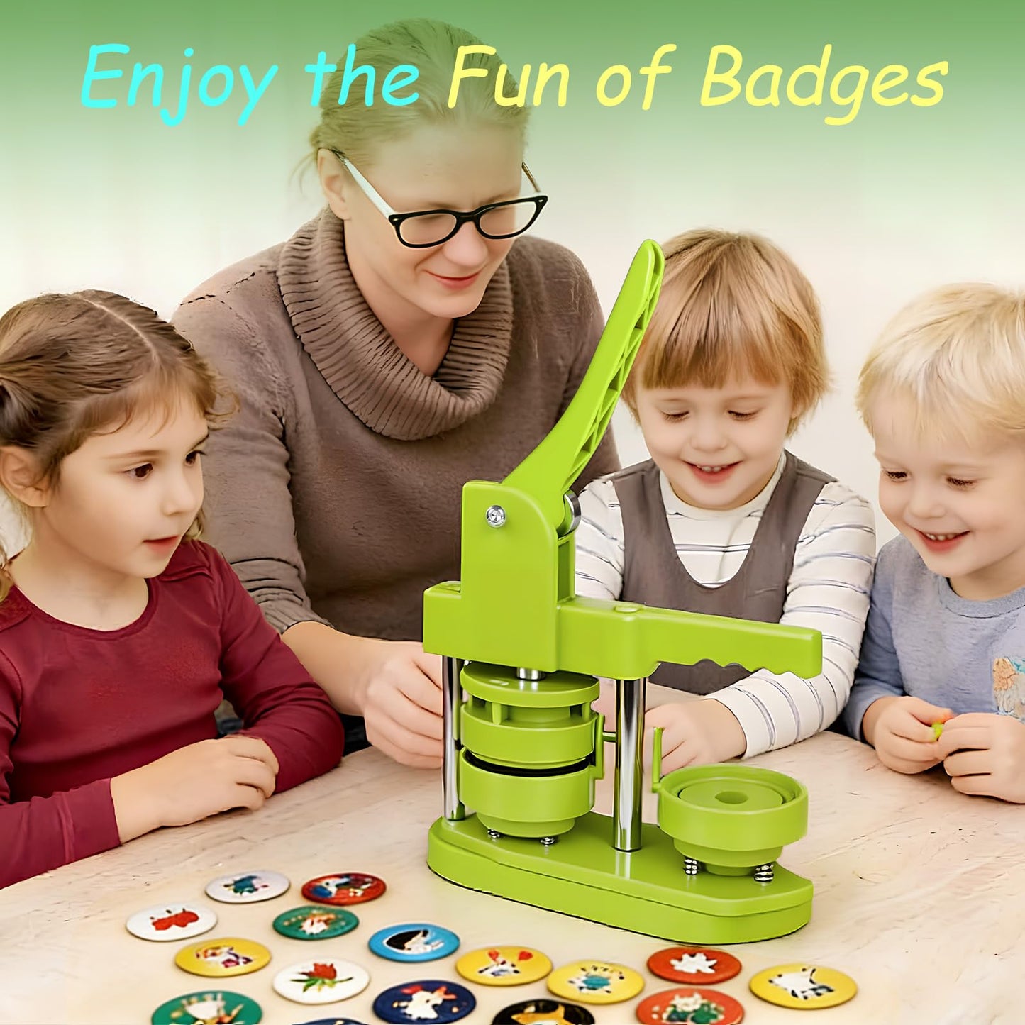 Yunziling 58mm(2.25IN) Button Maker Kit: Pin Maker Machine Kit with 100-Set DIY Supplies, Hand-Operated Button Maker for Custom Pins, Badges, Souvenirs – Perfect for Gifts, Teaching, Hobby Crafting