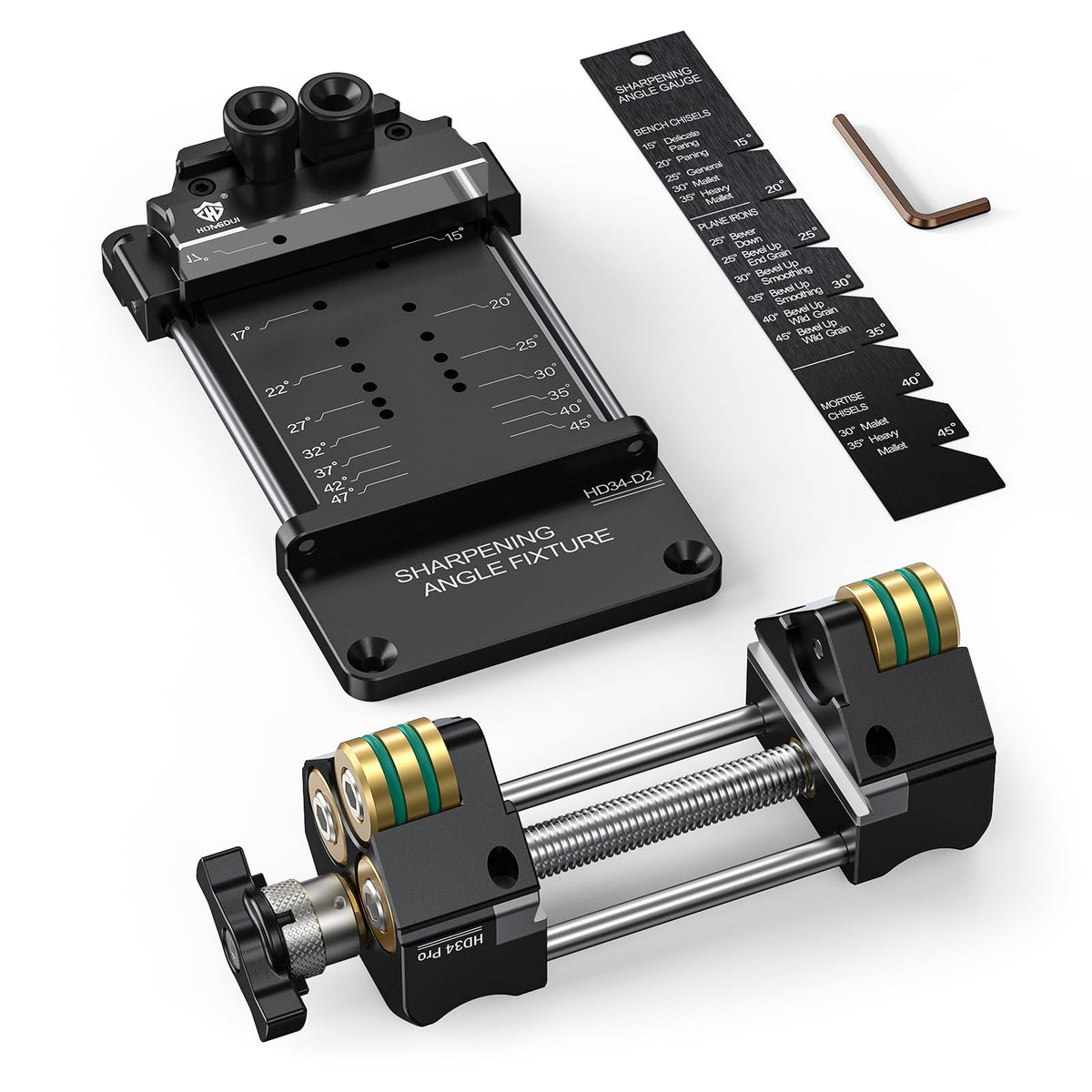 HONGDUI Chisel Sharpening Kit with Honing Guide, Sharpening Angle Fixture & Angle Gauge 15°-47°, Sharpener for 0.1"-3.2" Chisels, Planes, Woodworking Tool