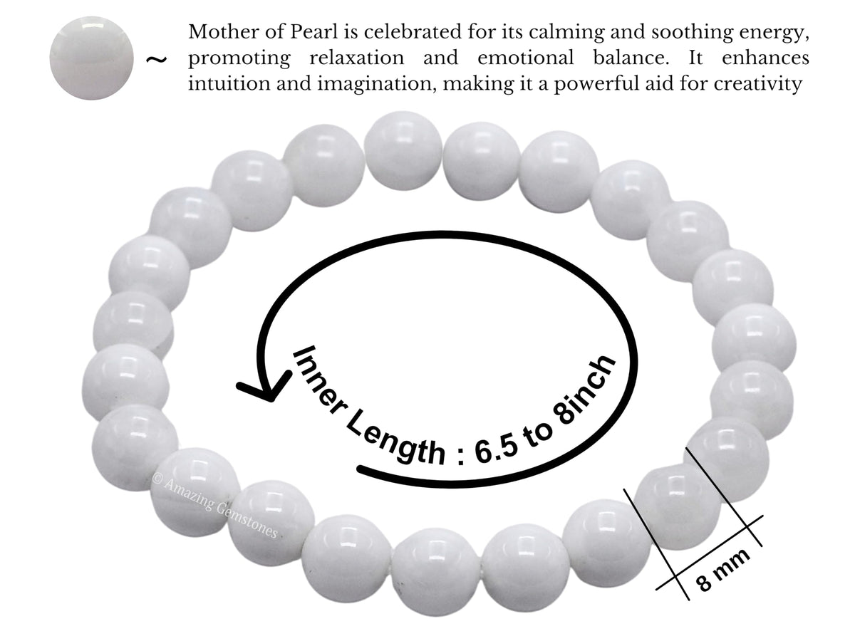 Amazing Gemstone Crystal Bracelet for Women Men's Gifts - Protection Healing Crystal Bracelet - 8mm Gemstone Beaded Stretchable Bracelet Pulseras Para Hombres Mujer Stocking Stuffers Mothers Day Gift (Mother of Pearl)
