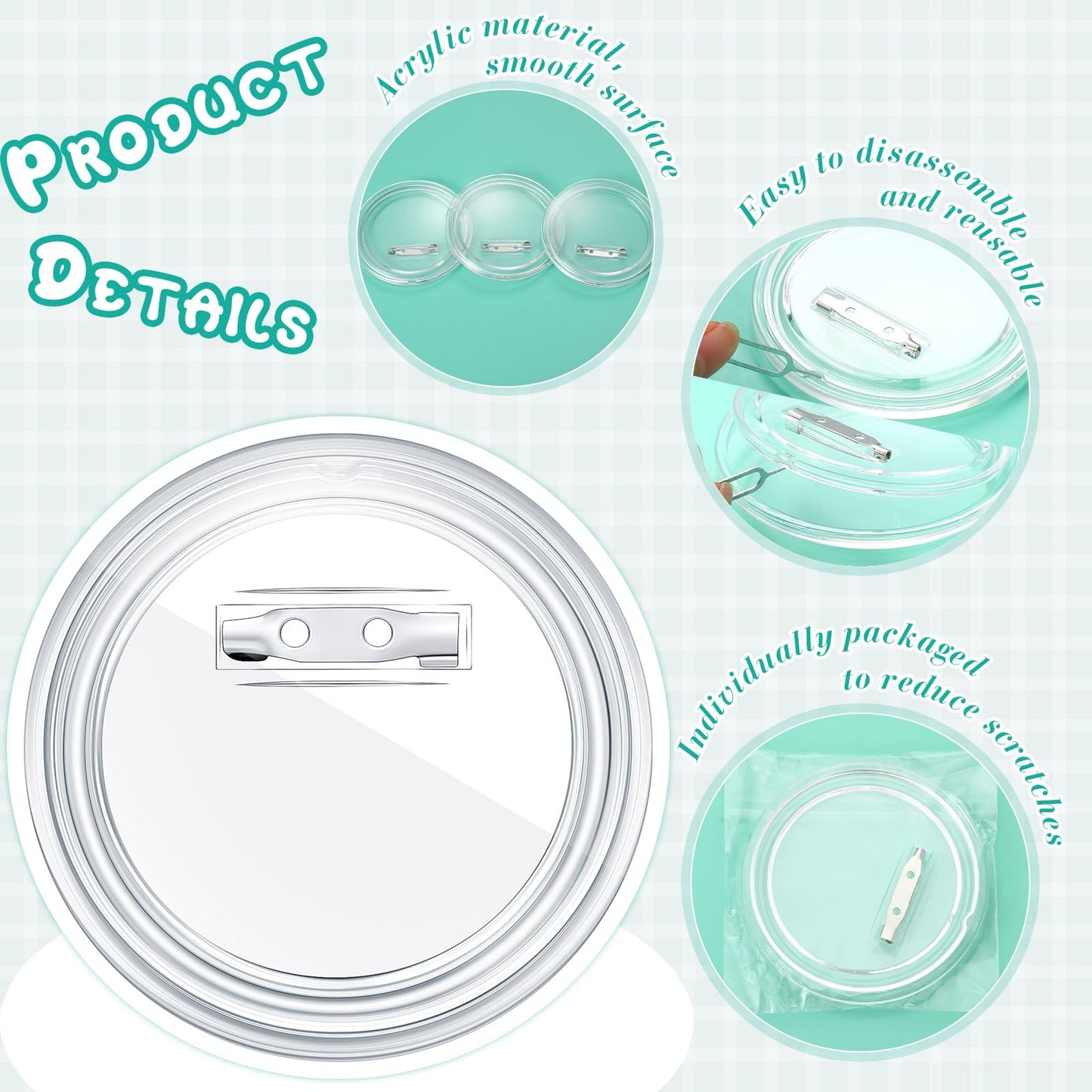 Yilloog 12 Pcs 3 Inch Clear Button Pins for Crafts DIY Photo Acrylic Blank Pins Bulk for Picture Make Your Own Buttons Badge Maker DIY Crafts Supplies