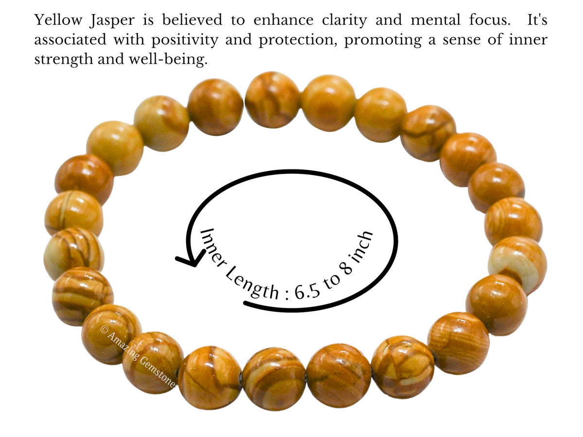 Amazing Gemstone Crystal Bracelet for Women Men's Gifts - Protection Healing Crystal Bracelet - 8mm Gemstone Beaded Stretchable Bracelet Pulseras Para Hombres Mujer Stocking Stuffers Mothers Day Gift (Yellow Jasper)