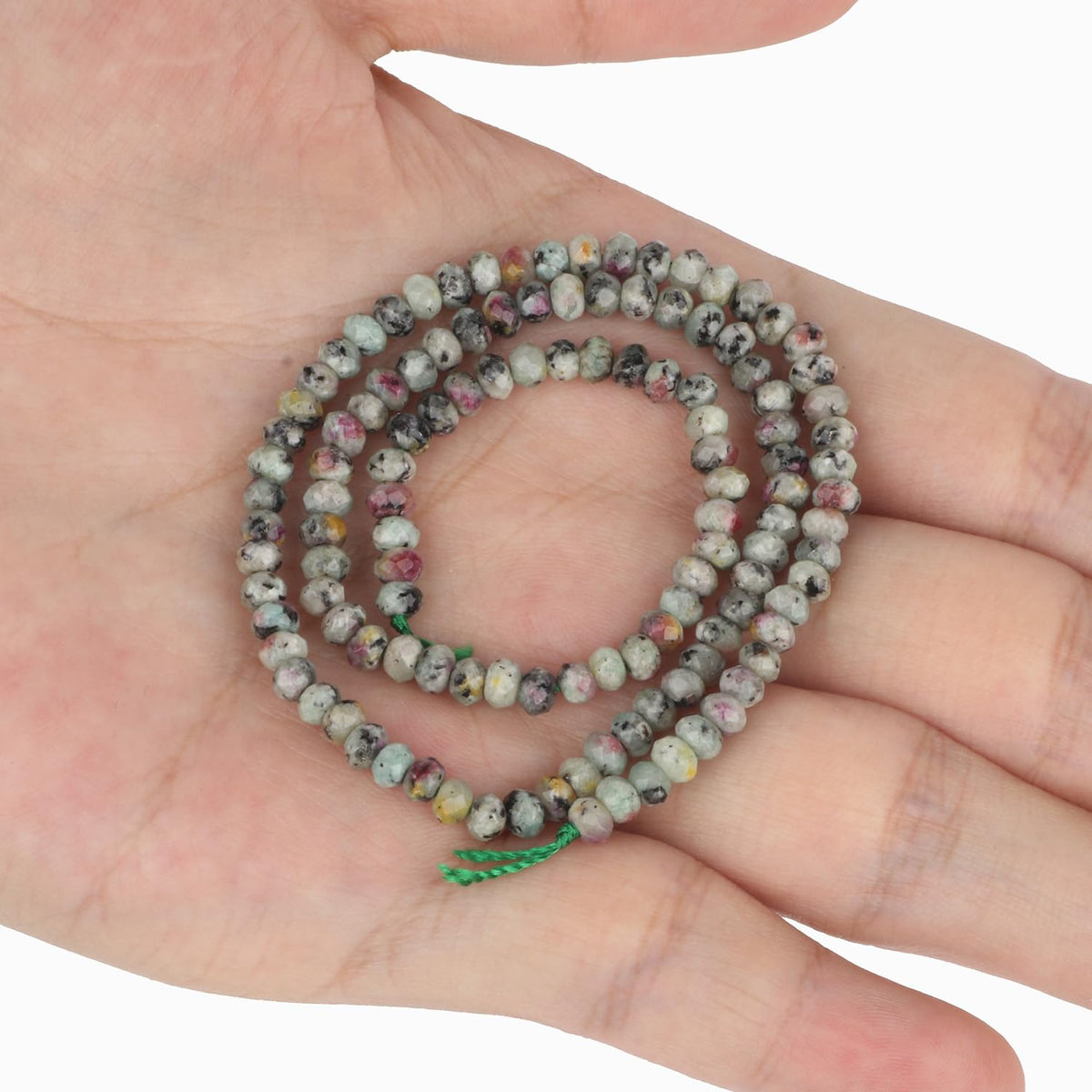 2 String 220PCS 3x5mm Natural Red-Green Color Speckled Beads for Jewelry Making, Songxi Facted Loose Gemstone Beads for DIY Bracelet Necklace Making Supplies with Energy Healing Chakra Power