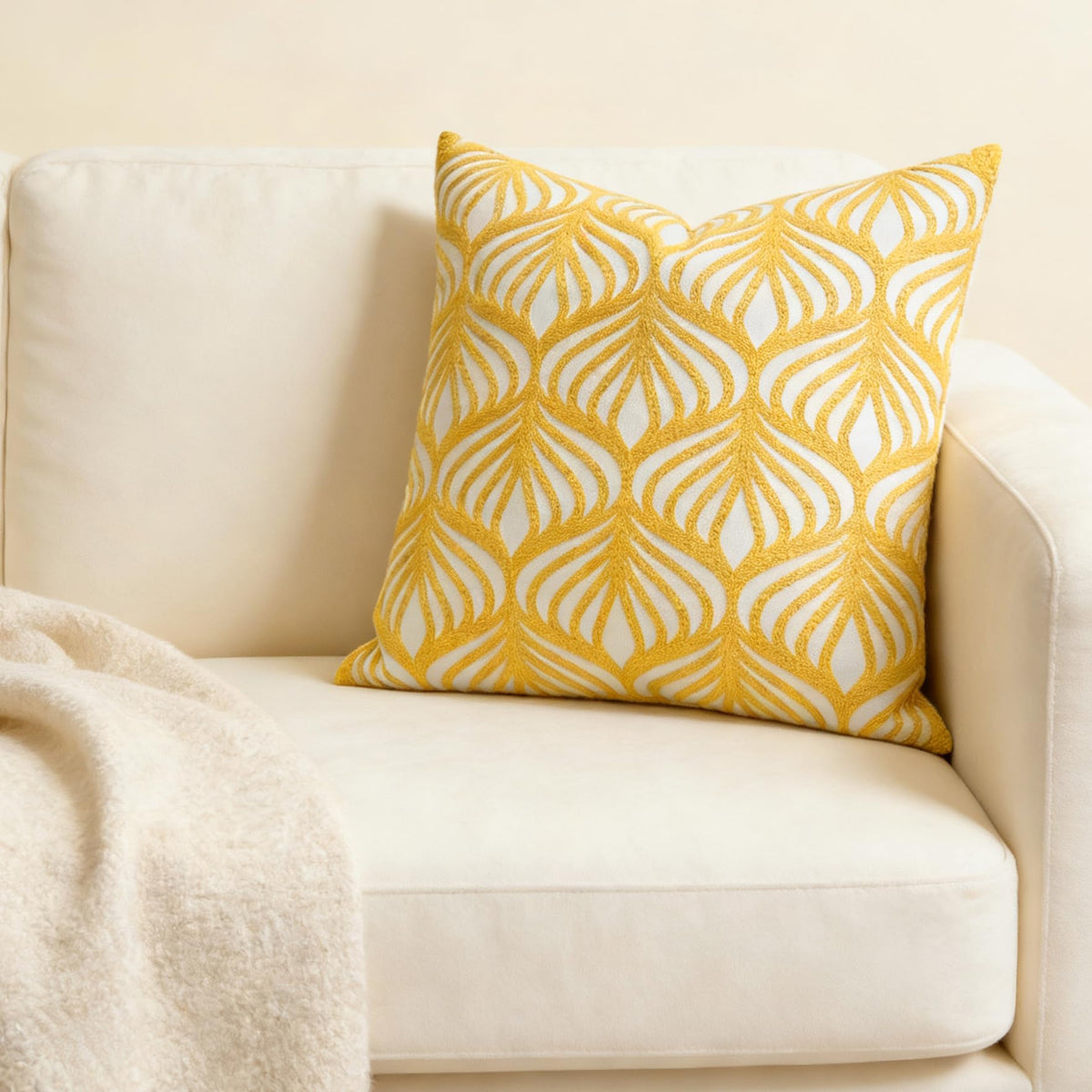 Slow Cow Embroidery Decorative Throw Pillow Cover Case for Couch Sofa Home Decor Modern Geometric Accent Pillow Cushion Cover 18 x 18 Inches Yellow