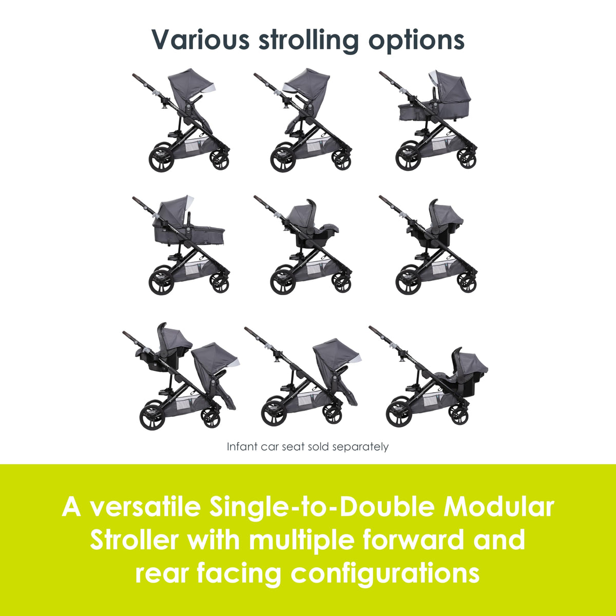 Baby Trend Morph Single to Double Modular Stroller, Dash Grey