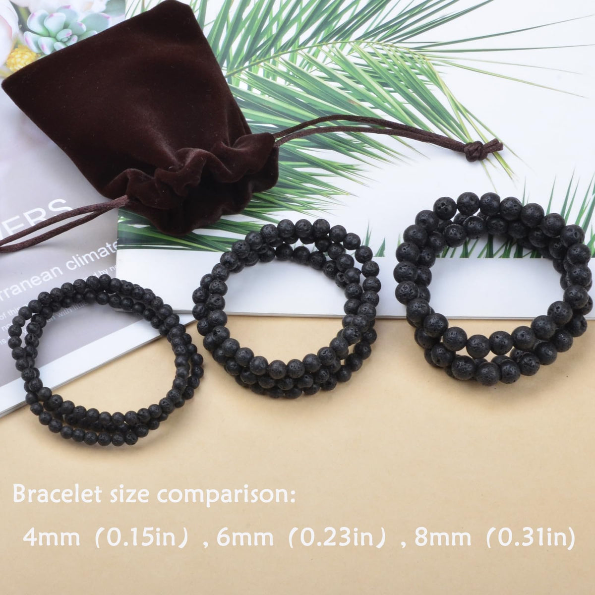 CHCCOYE 6mm Natural Healing Gemstone Bracelet Handmade Yoga Stretch Elastic Bracelet Stress Relief Crystal Jewelry for Men and Women (6mm, Black Lava)
