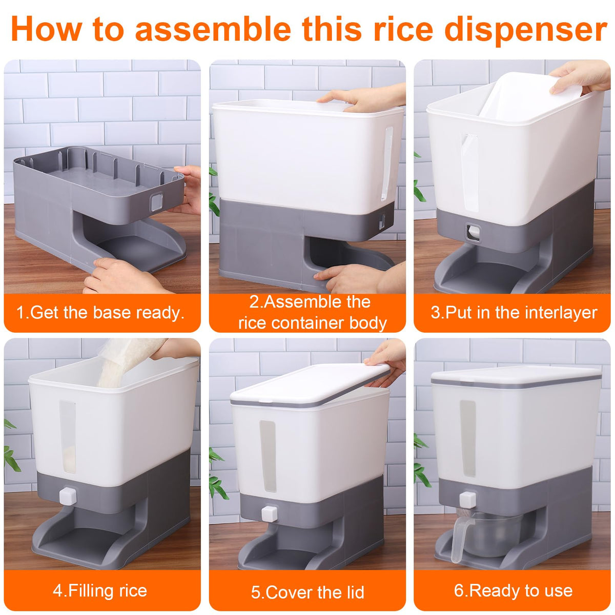 Mity rain Rice Dispenser 20 Lbs with Moisture Absorbing Clay, Rice Storage Container with Measuring Cup, 12 L Cereal Containers Storage Airtight for Kitchen Pantry Organization