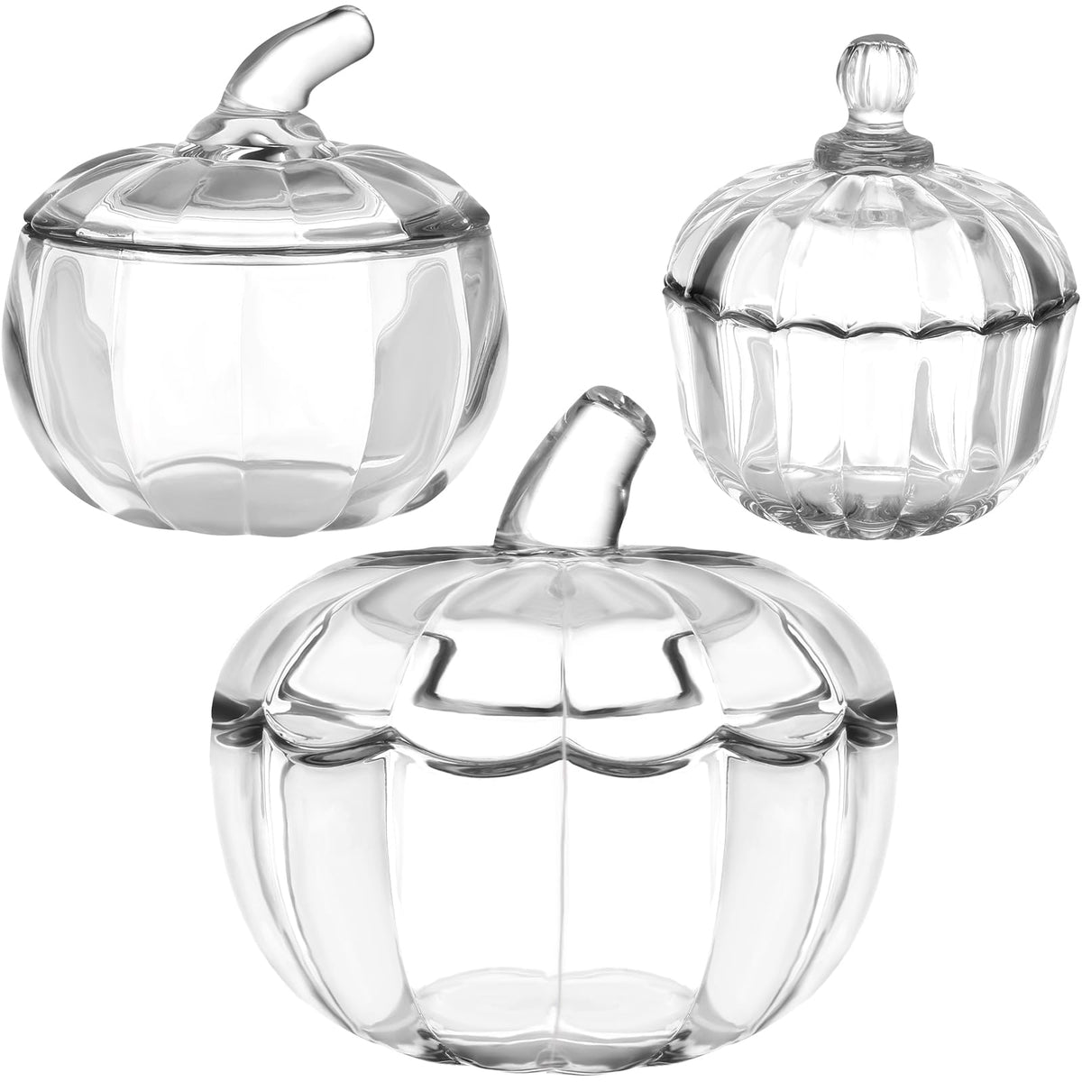3 Pcs Halloween Pumpkin Candy Jar with Lids Glass Candy Bowl Cute Clear Cookie Storage Jar Crystal Candy Dish Office Desk Decorative Jars for Halloween Party Decoration Home Holiday Supplies Gift