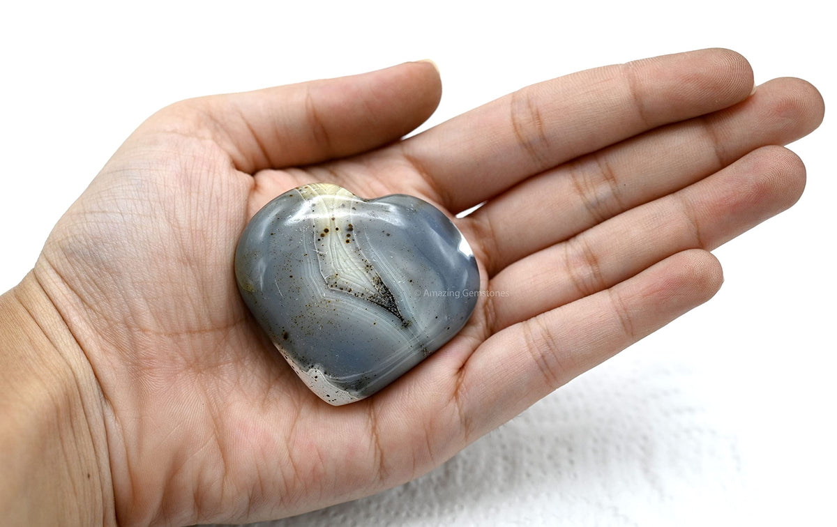 Amazing Gemstone Dendrite Agate Crystal Heart Palm Stone - Pocket Massage Worry Stone for Natural Body Chakra Balancing, Reiki Healing and Crystal Grid