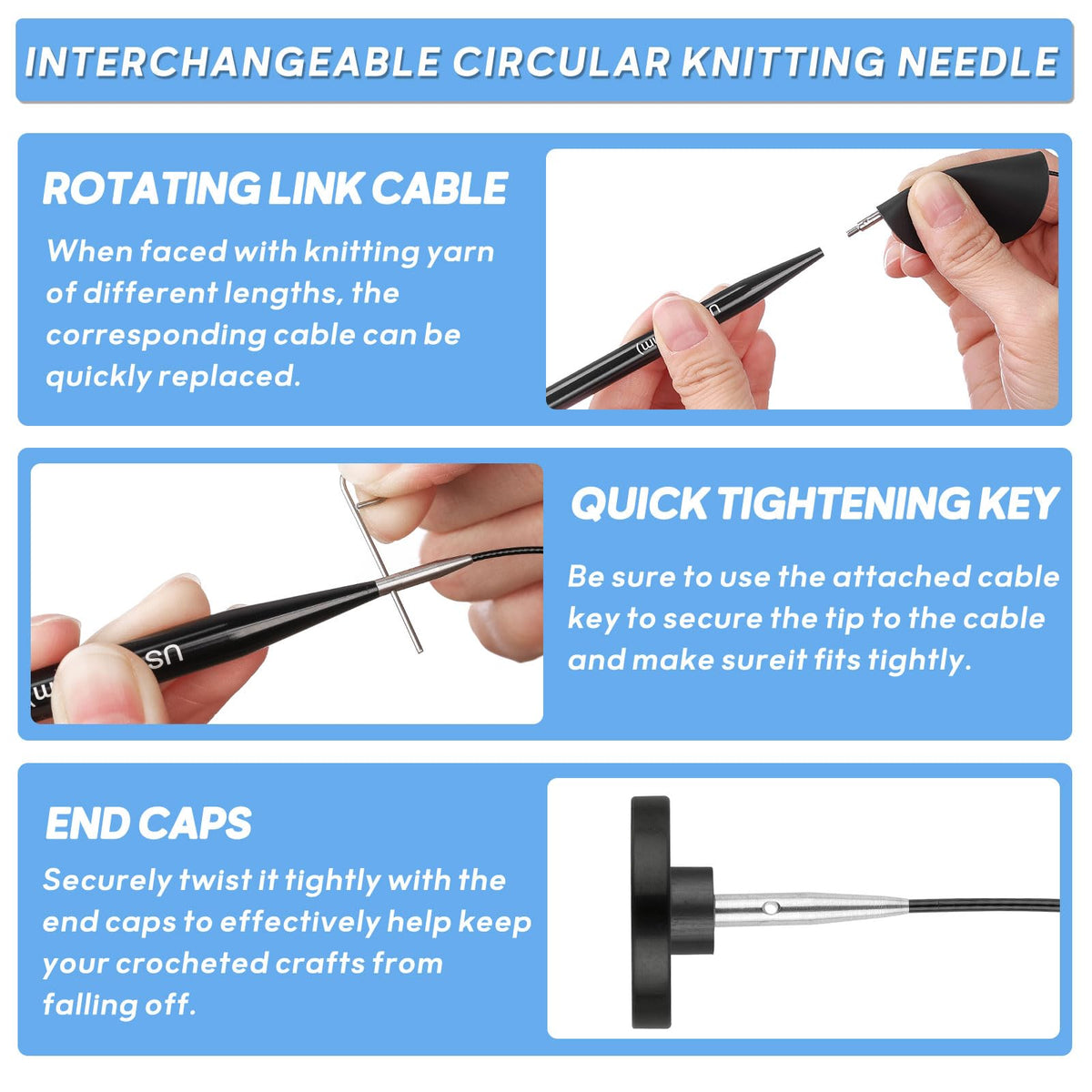 13-Pair Interchangeable Circular Knitting Needles Set, 4" Aluminum US 2.5-15 (3-10mm) with 4 Cables & Accessories | Ideal Gift for Knitters & DIY Projects