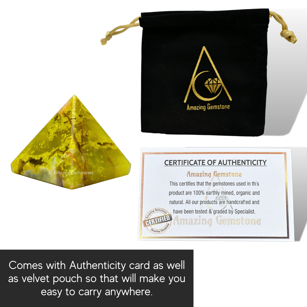 Amazing Gemstone Green Opal Pyramid Crystal Healing Stones - 1" Great Pyramid Figurine of Natural Stone Pyramid for Meditation, Reiki, Chakra Balancing and Crystal Pyramids Grid