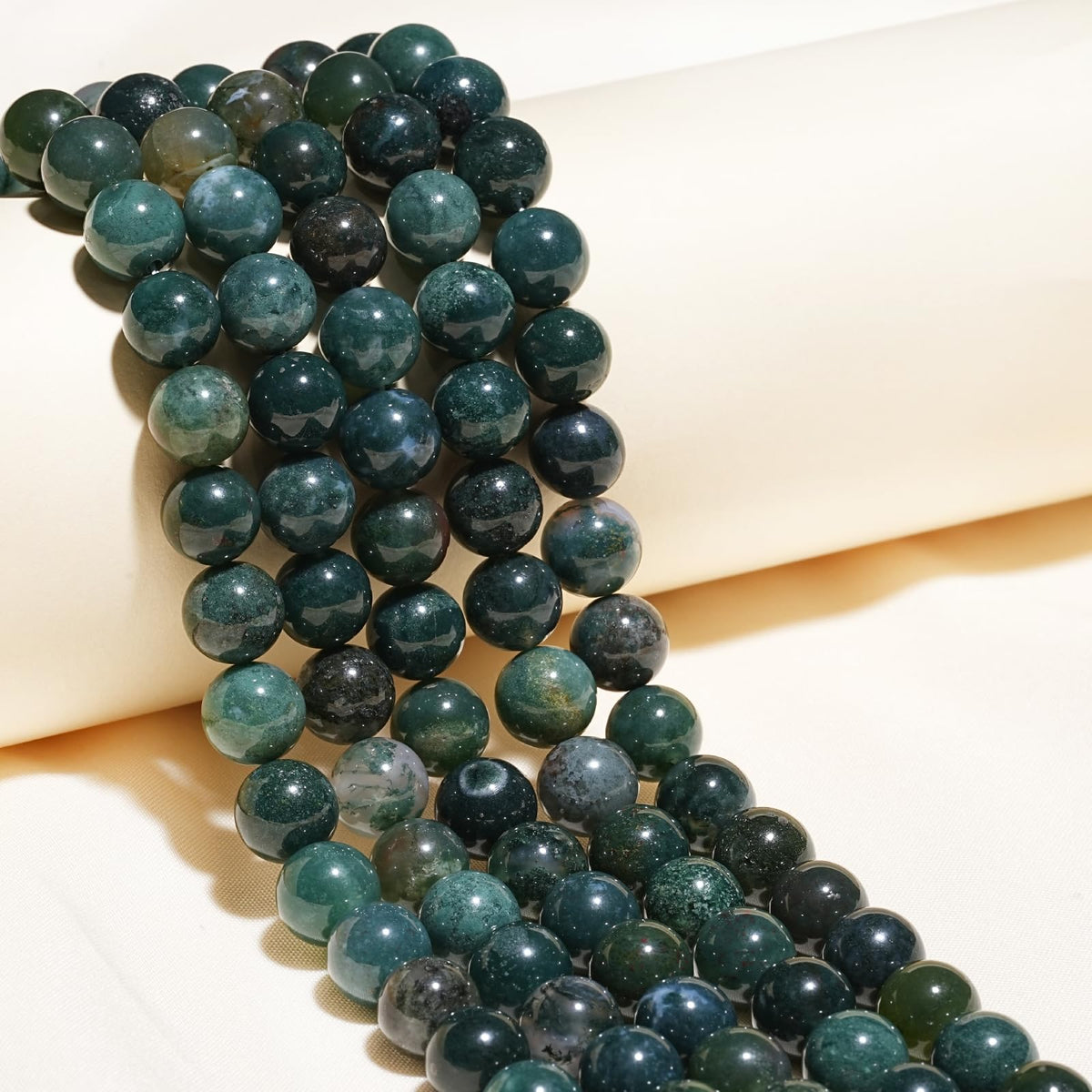 8mm Natural Moss Agate Gemstone Beads Polished Round Smooth Stone Beads for Bracelets Jewelry Making 15inch Loose Beads