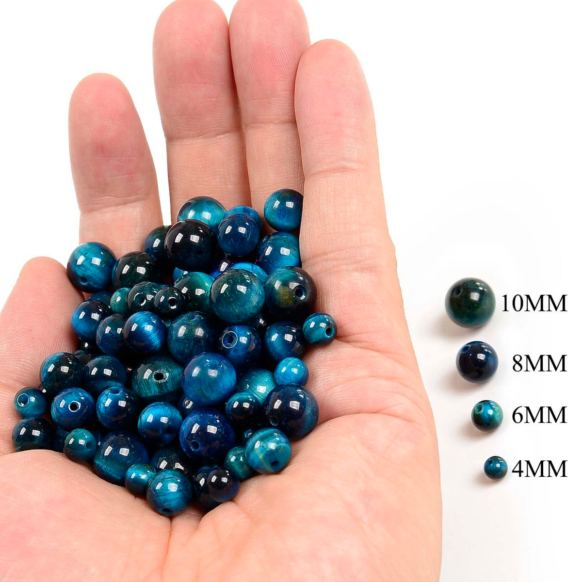 NCB 100pcs Original Natural Stone Beads Gemstone Round Loose Beads 6mm 8mm 10mm (Aquamarine Tiger's Eye, 6mm 100Beads)