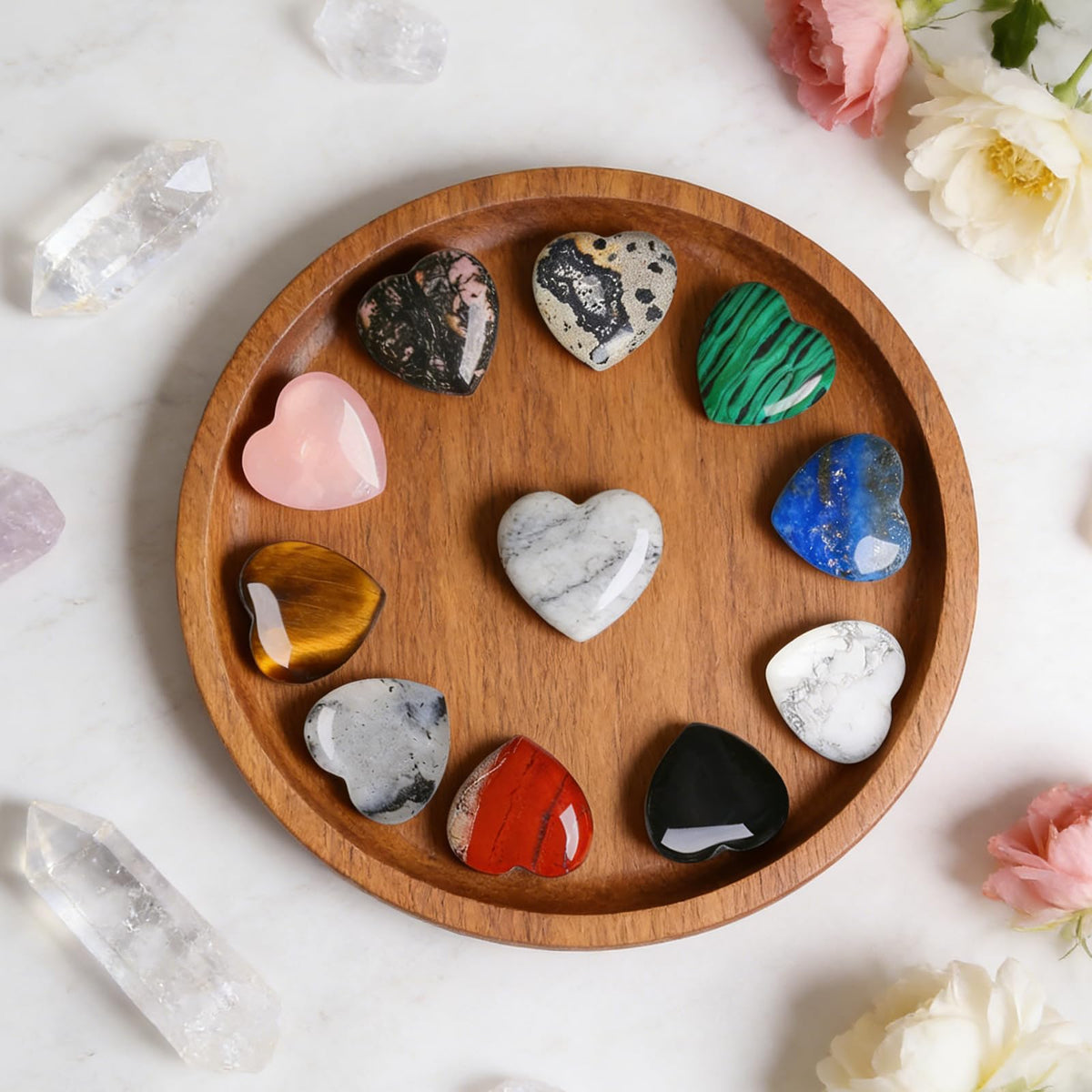 shuielai Heart Shaped Healing Crystals 10 PCS 1 Inch - Palm Worry Stone for Chakra Reiki Balancing Meditation, Spiritual Love Gifts for Women（Color Mixing）