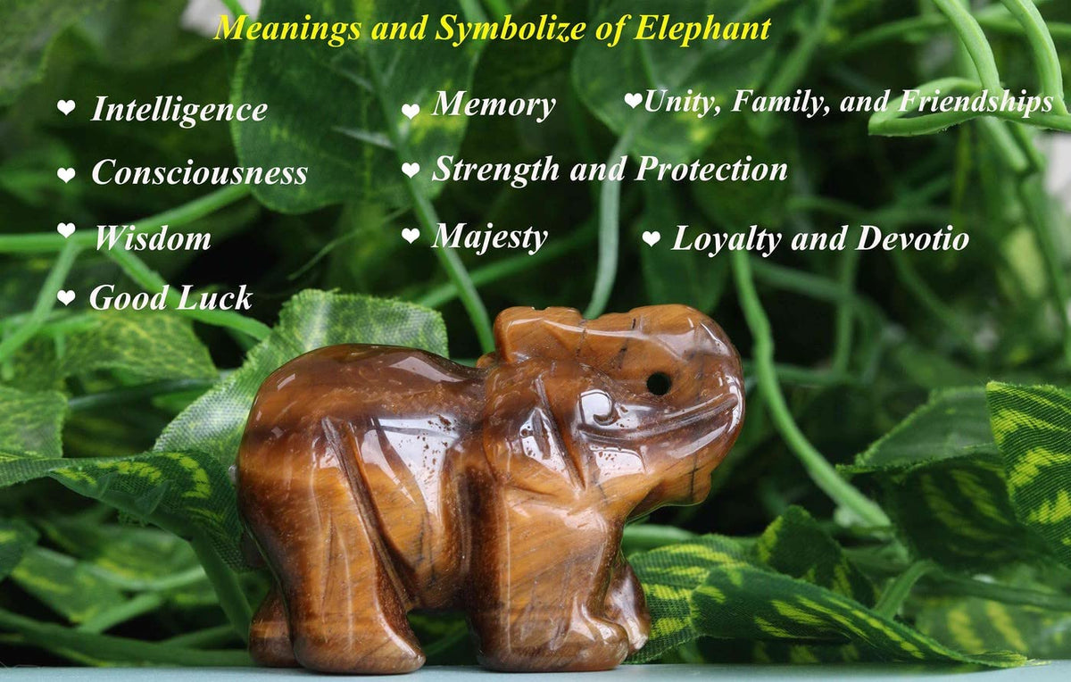 2" Tigers Eye Elephant Decor Healing Crystal Cute Polished Natural Stone Hand-Carved Big Sculpture Statue Figurines Gemstone Energy Hippie Home Room Office Desk Decoration Gifts for Women Men