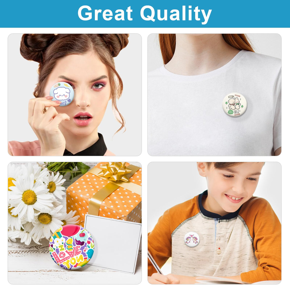 KUNTAERY 200Set 1.26 Inch Button Maker Supplies, 32mm Button Supplies Parts, Approx. 1.25 Inch Metal Blank Badge Parts with Blank Paper for Maker Machine Pin Maker Press