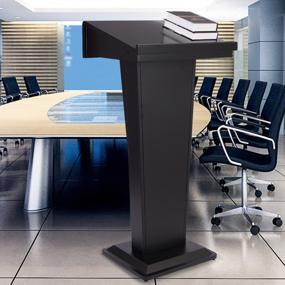 Lectern Podium Stand, Podium,Tilt Design Standing Desk Host Stage Speaking Reading Table, for Classroom Conference and Auditorium/Black/58x48x120cm