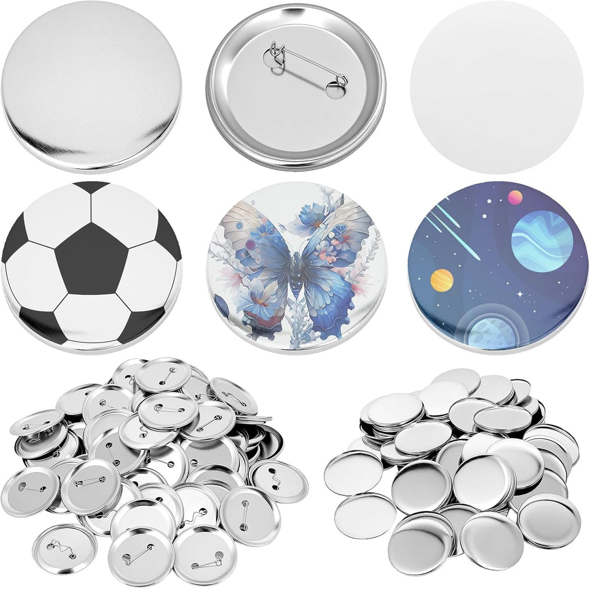 VOXIVEE 1.97in/50mm Button Maker Supplies 300Pcs, DIY Round Badge Parts with Metal Covers Pin Backs Clear Films, Compatible with 58mm Button Making Machine for Crafts