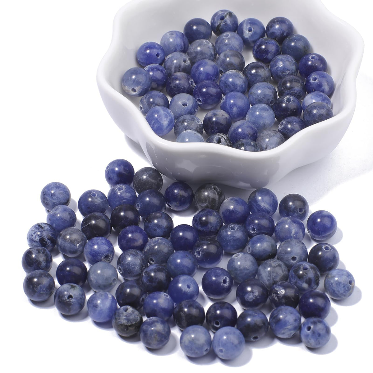 NITOPUPU 100Pcs 10mm Natural Smooth Old Sodalite Gemstone Beads Round Loose Stone Beads for Jewerly Making with Crystal Stretch Cord
