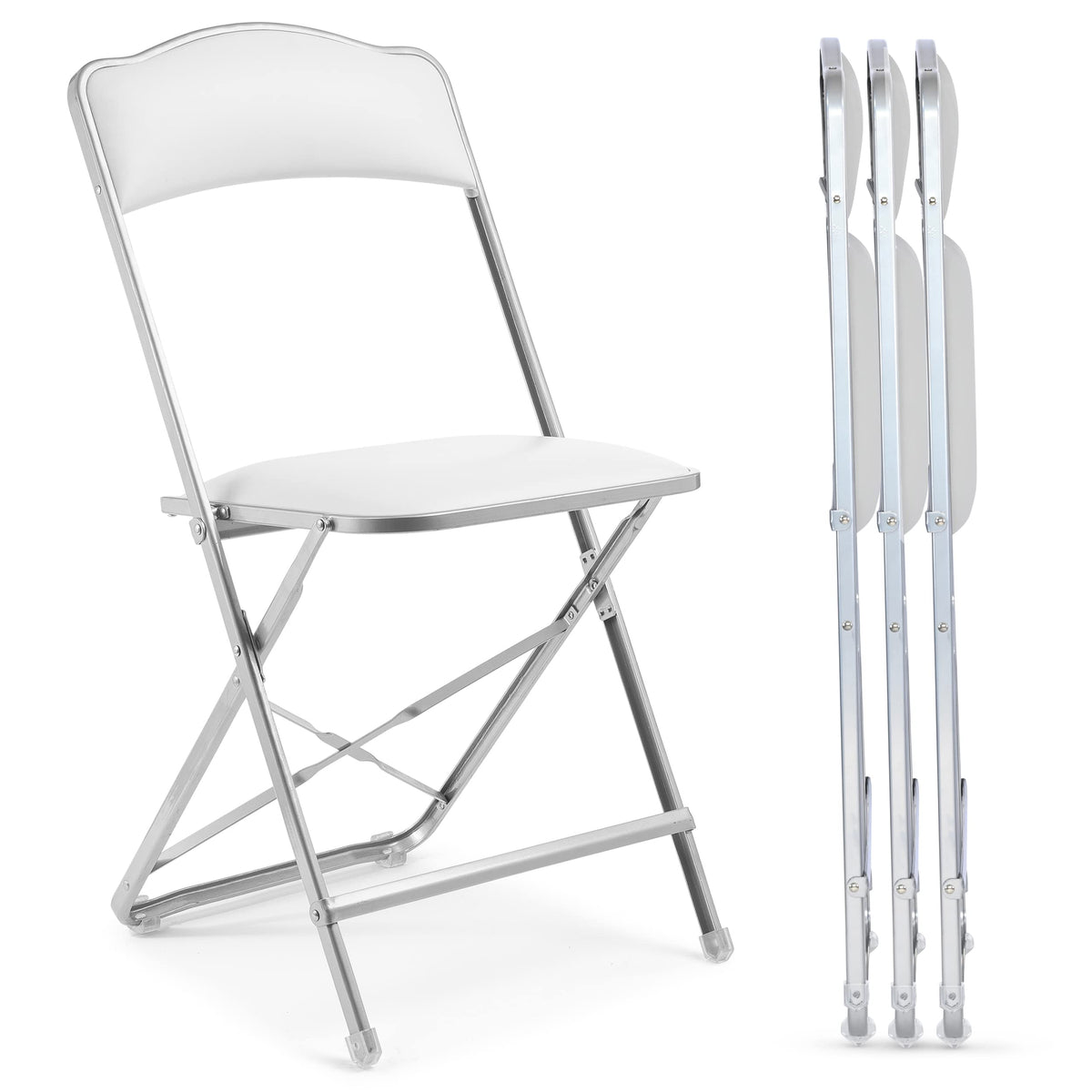 Folding Chairs with Padded Seats 4 Pack - Foldable Chair with Heavy-Duty Steel Frame, Elegant Party Bridge Chairs, Metal Folding Chair for Outside, Home, Office, Indoor Outdoor Events - Silver/ White