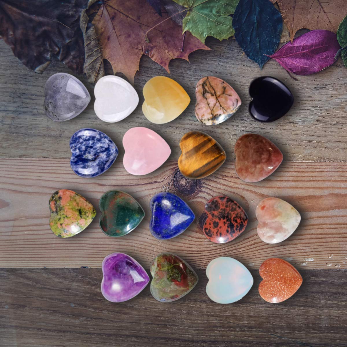XMHOME Crystal Heart Shaped Stones Set Assorted Natural Variety Pack Gemstones 1" (25 * 25 * 12mm) Pocket Worry Palm Stone Rock Collection Box for Healing Reiki Jewelry Making Home Decor 18Pcs