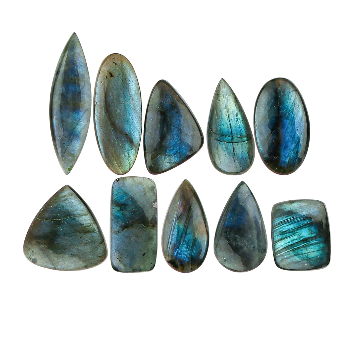 CRYSTALIS Big 10pcs, Size : 20-25mm Natural Labradorite Loose Gemstone Wholesale Bulk Cabochons Jewelry Making Supply, Chakra & Healing Polished Stone, Wire Wrapping, DIY, Gem Collection [Blue-fire]