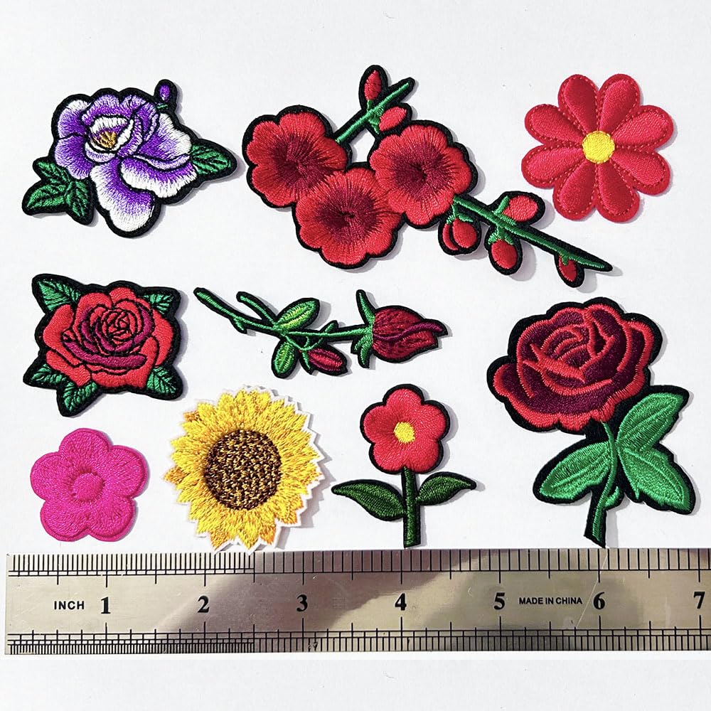 30pcs/1 Box Cuncuny Assorted Flower Cuncuny Kids Girls Patch Sewing on/Iron on Patch Applique DIY Craft Embroidered Applique Patches (Assorted Flowers)
