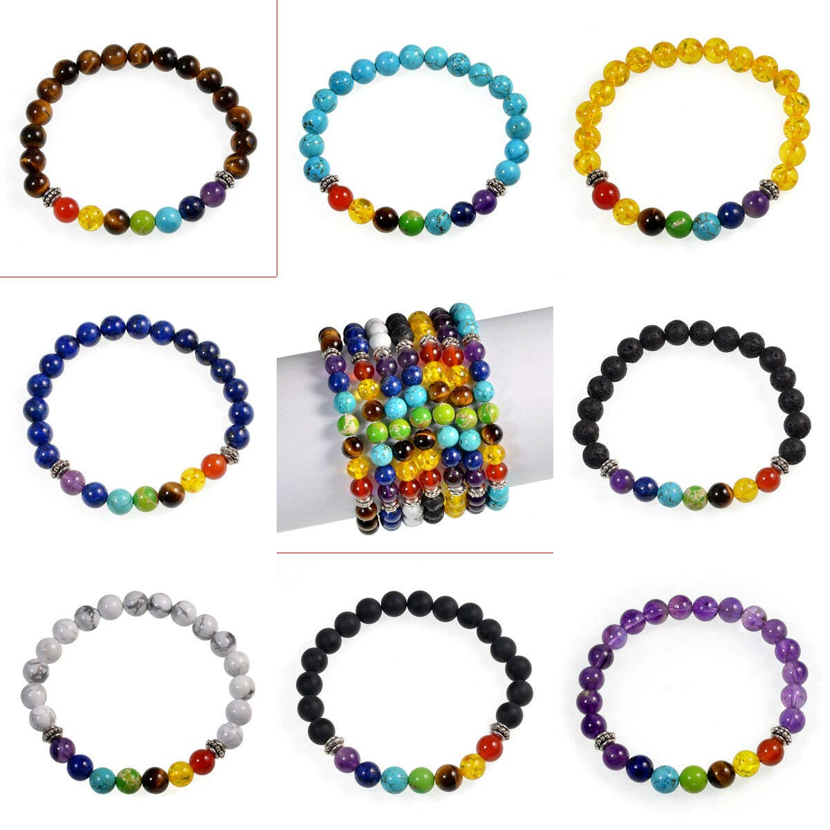 8mm Natural Gemstone Beads Stretch Bracelet Healing Reiki 7 Chakras Yoga (Blue Turquoise)