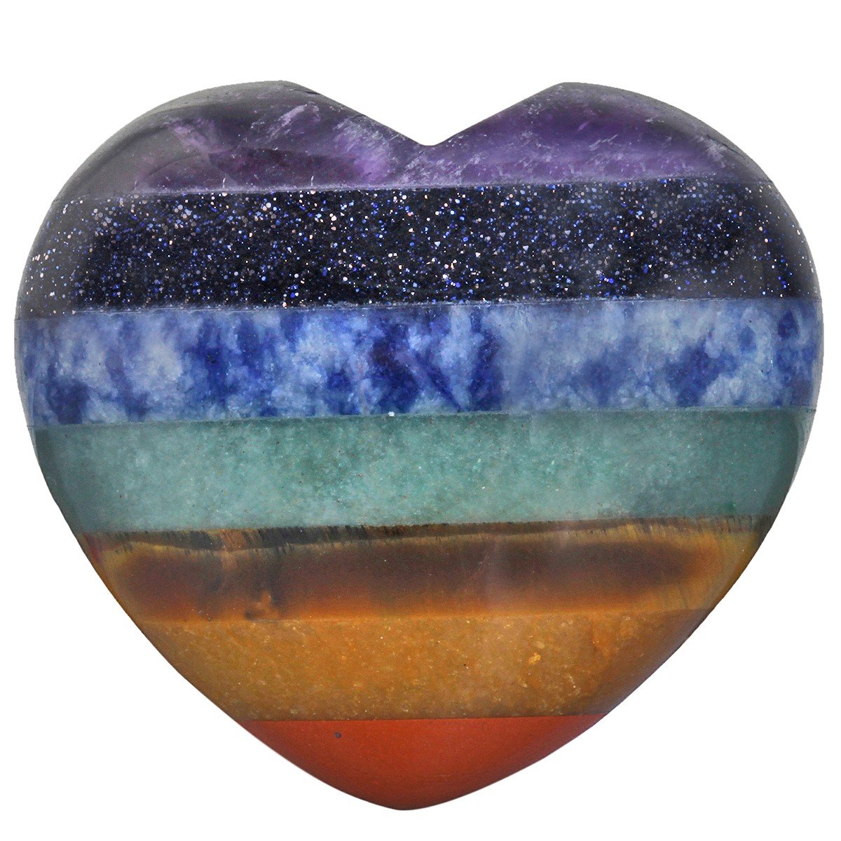 rockcloud Healing Crystal 1.6 inch Rainbow Heart Love Carved Palm Worry Stone Chakra Reiki Balancing