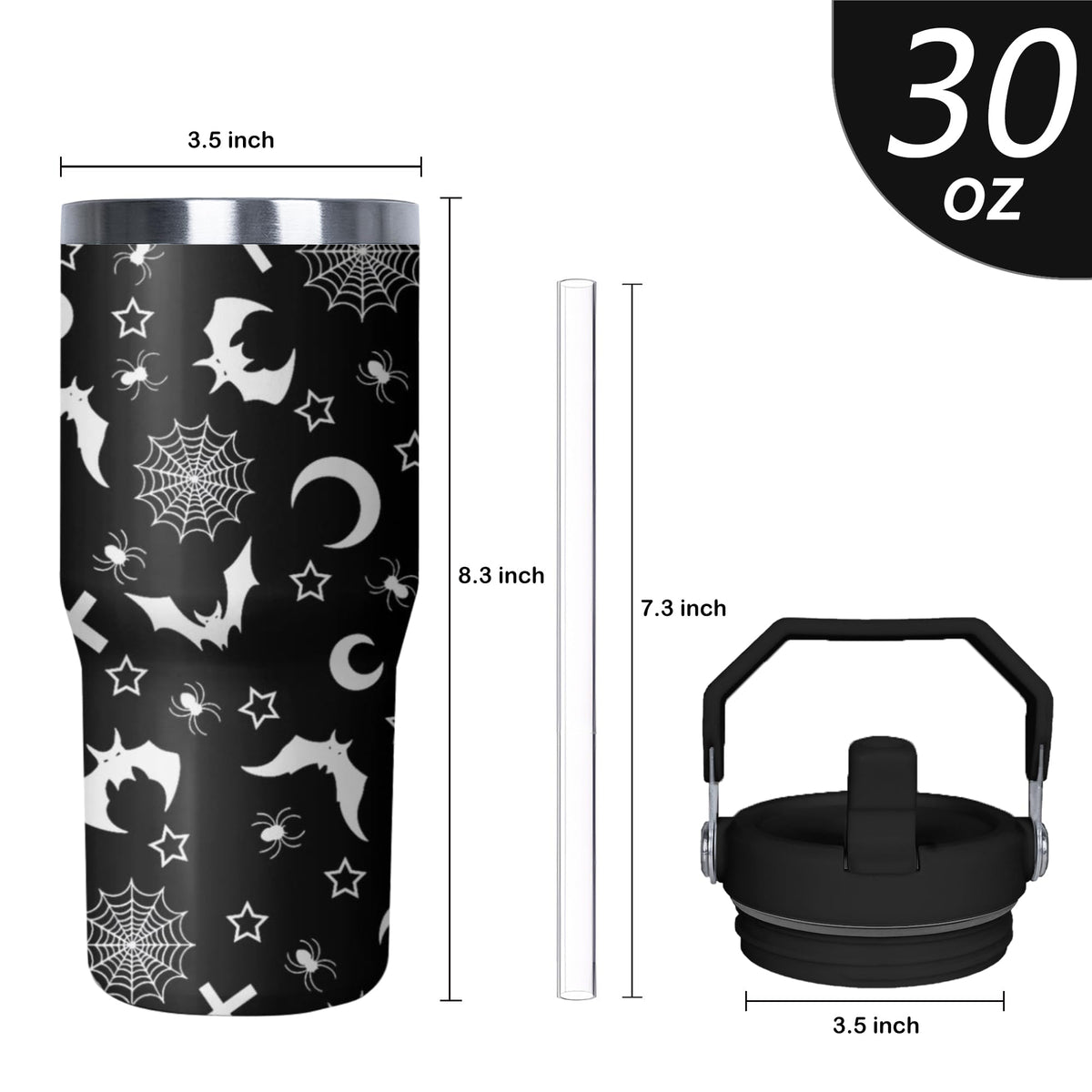 Xchearser Gothic Tumbler with Handle and Flip Straw for Women Men, 30oz Halloween Goth Stainless Steel Insulated Cup, Witch Moon Water Bottle Travel Coffee Mug Gifts
