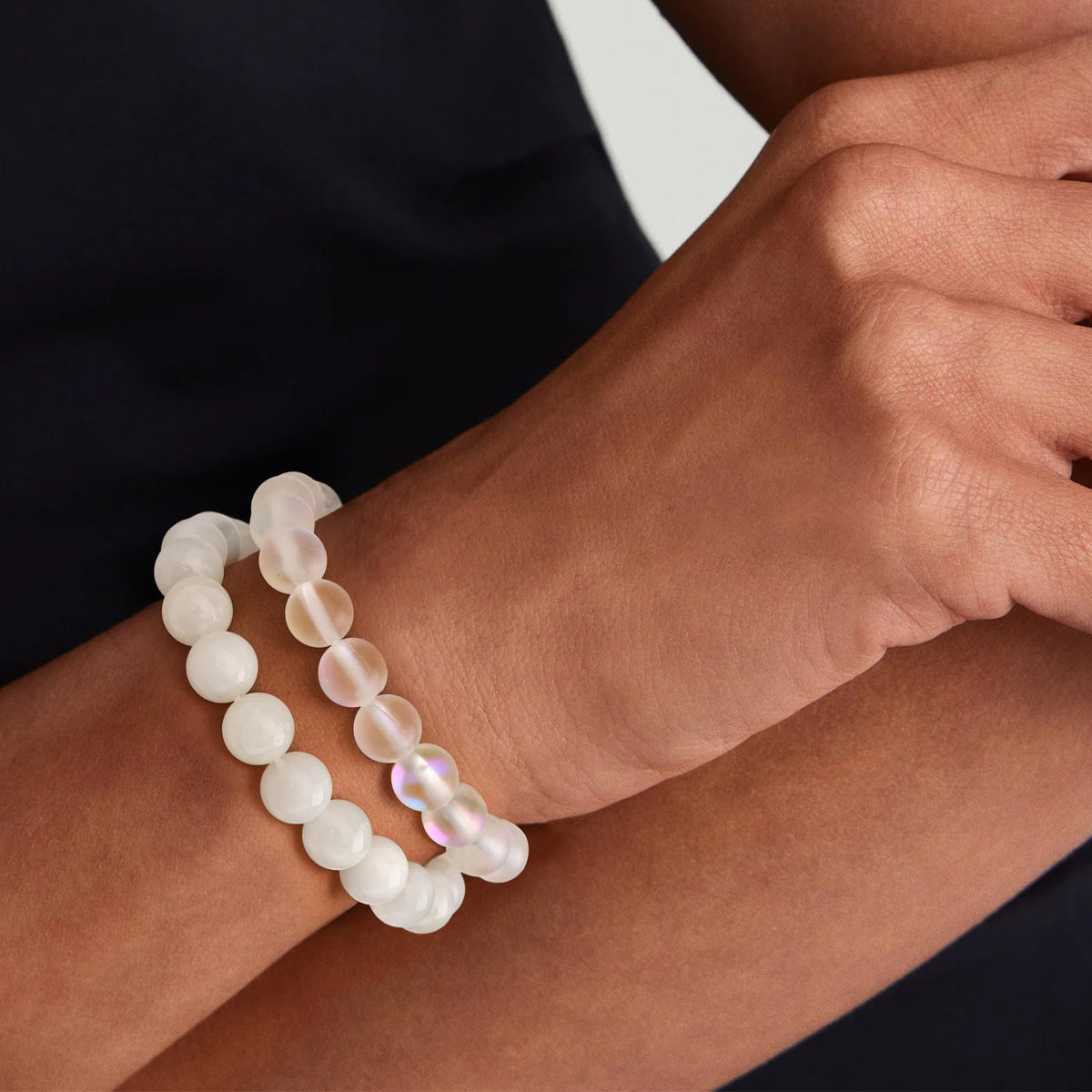 Risyfjew 3 PCS Moonstone Healing Crystal Bracelets Women 8mm NaturalMoonstone Stone Beaded Stretch Bracelet Crystal Gifts for Women